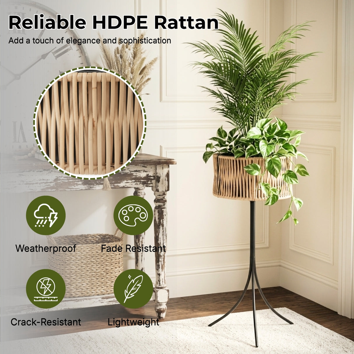 Outdoor Rattan Wicker Planter Set of 3 (Beige)