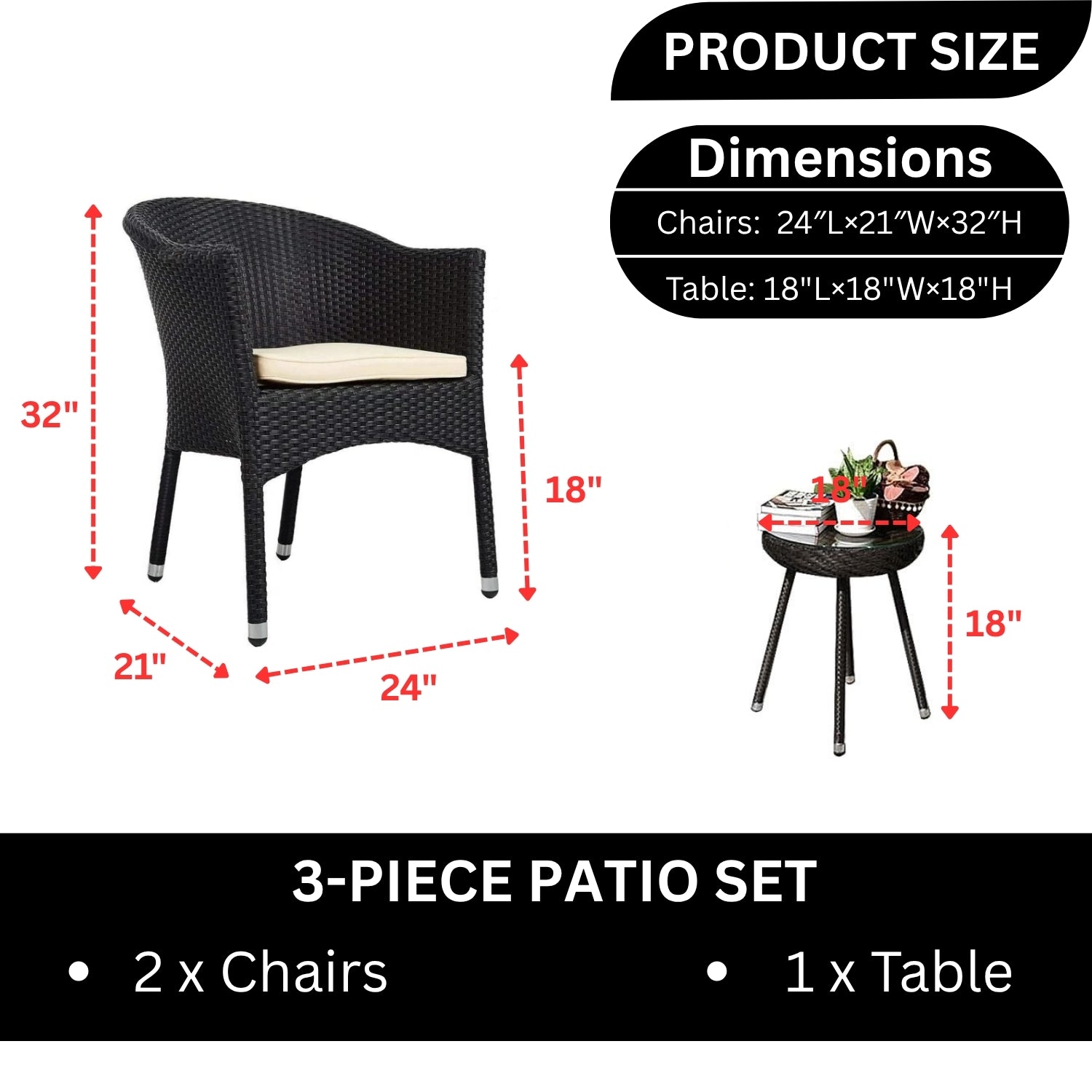 3-Piece Outdoor Rattan Wicker Patio Set