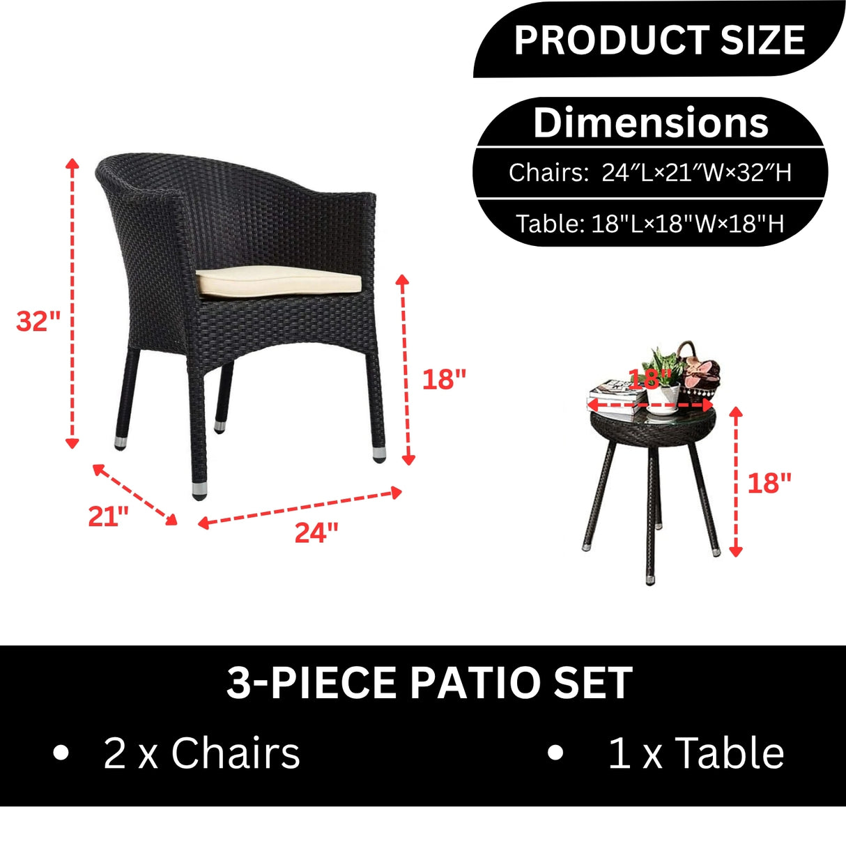 3-Piece Outdoor Rattan Wicker Patio Set