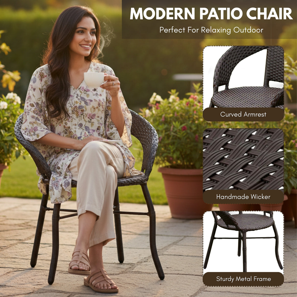 Outdoor Wicker 5-Piece Patio Set with Outdoor Umbrella