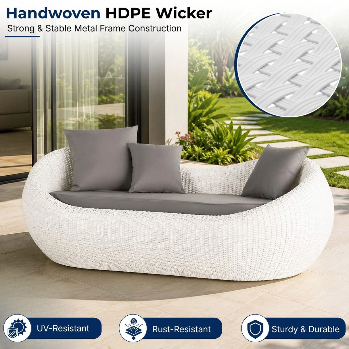 Outdoor Wicker 2 Seater Patio Garden Daybed