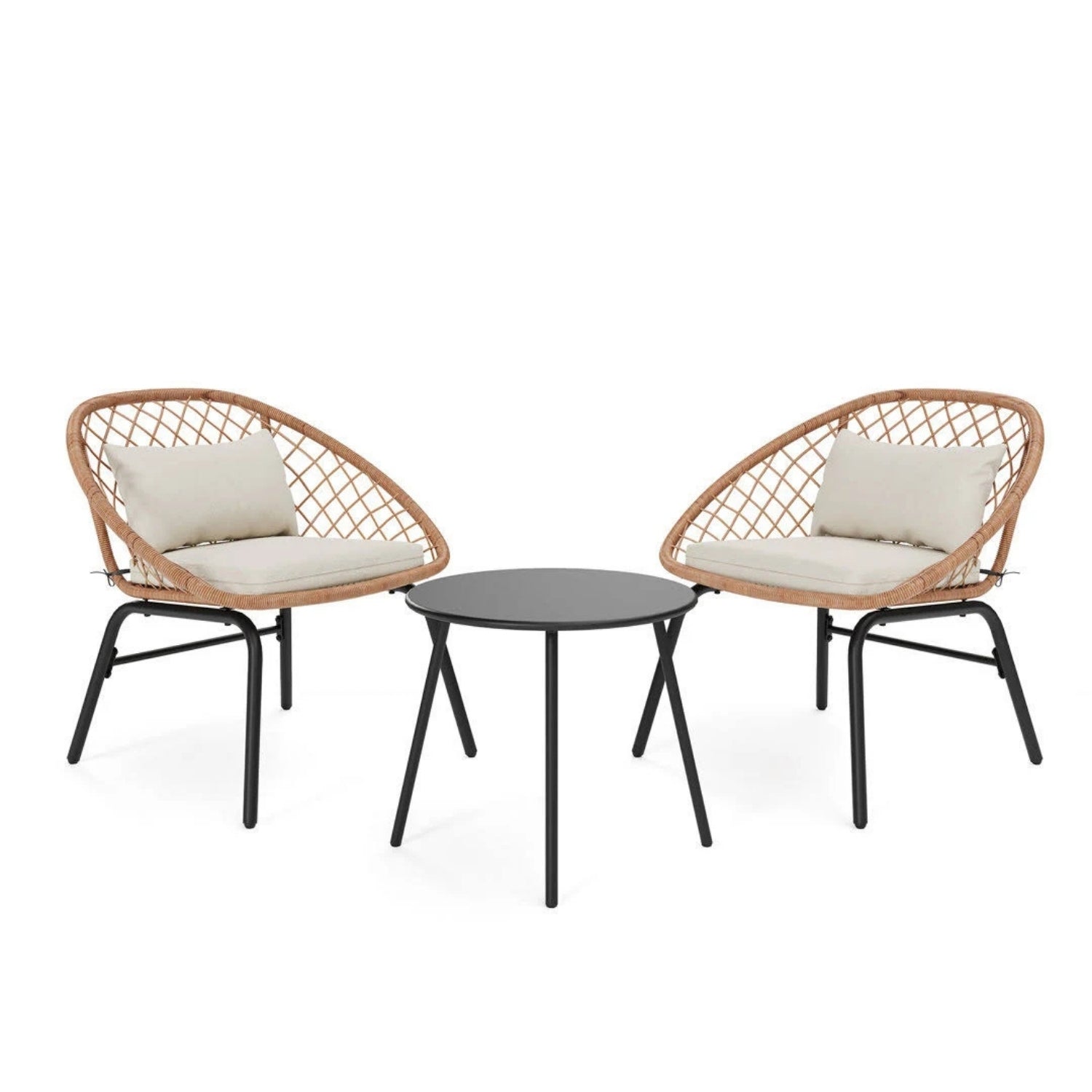 Outdoor Wicker 3-Piece Patio Set (Beige & White)