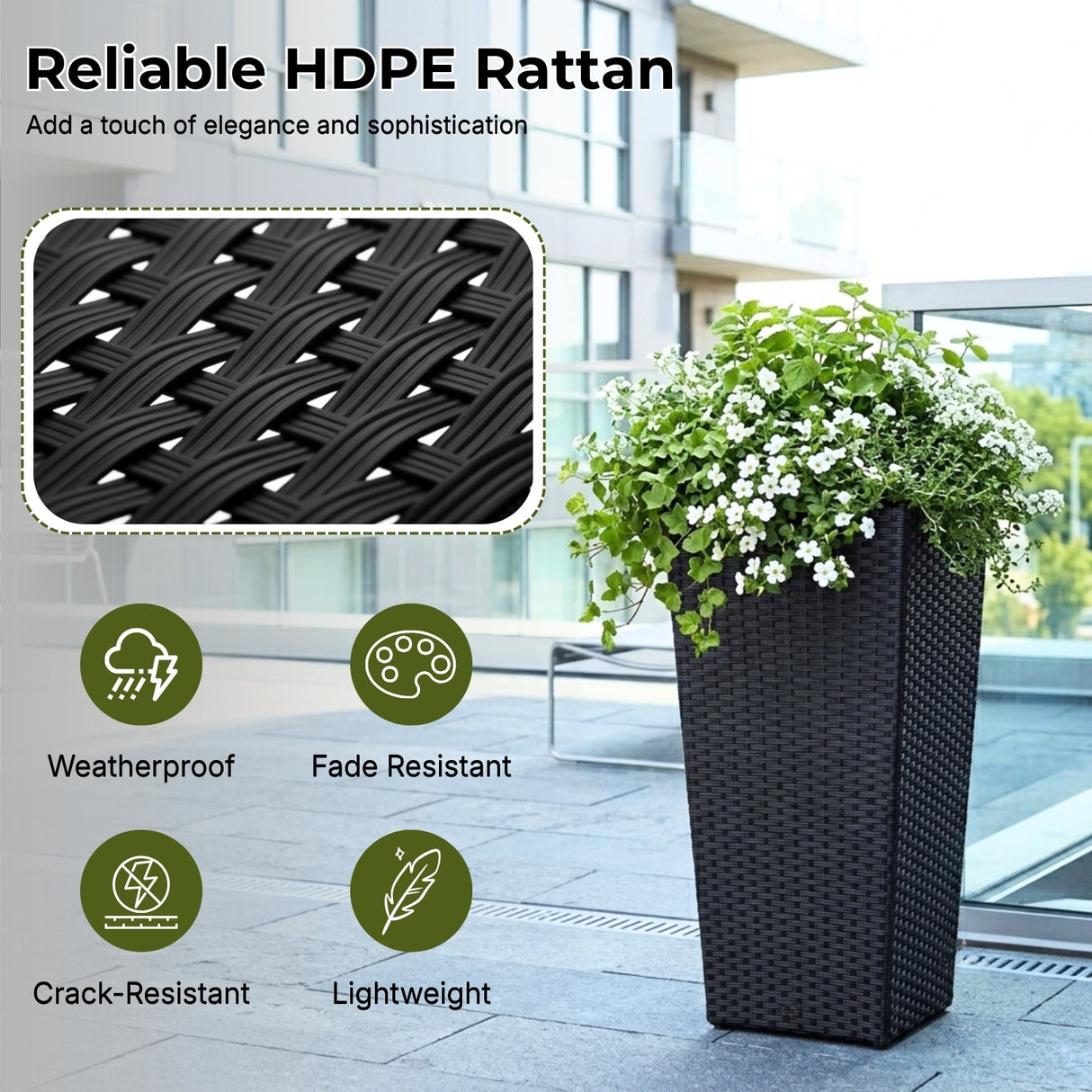 Outdoor Black Wicker Planter Set of 3