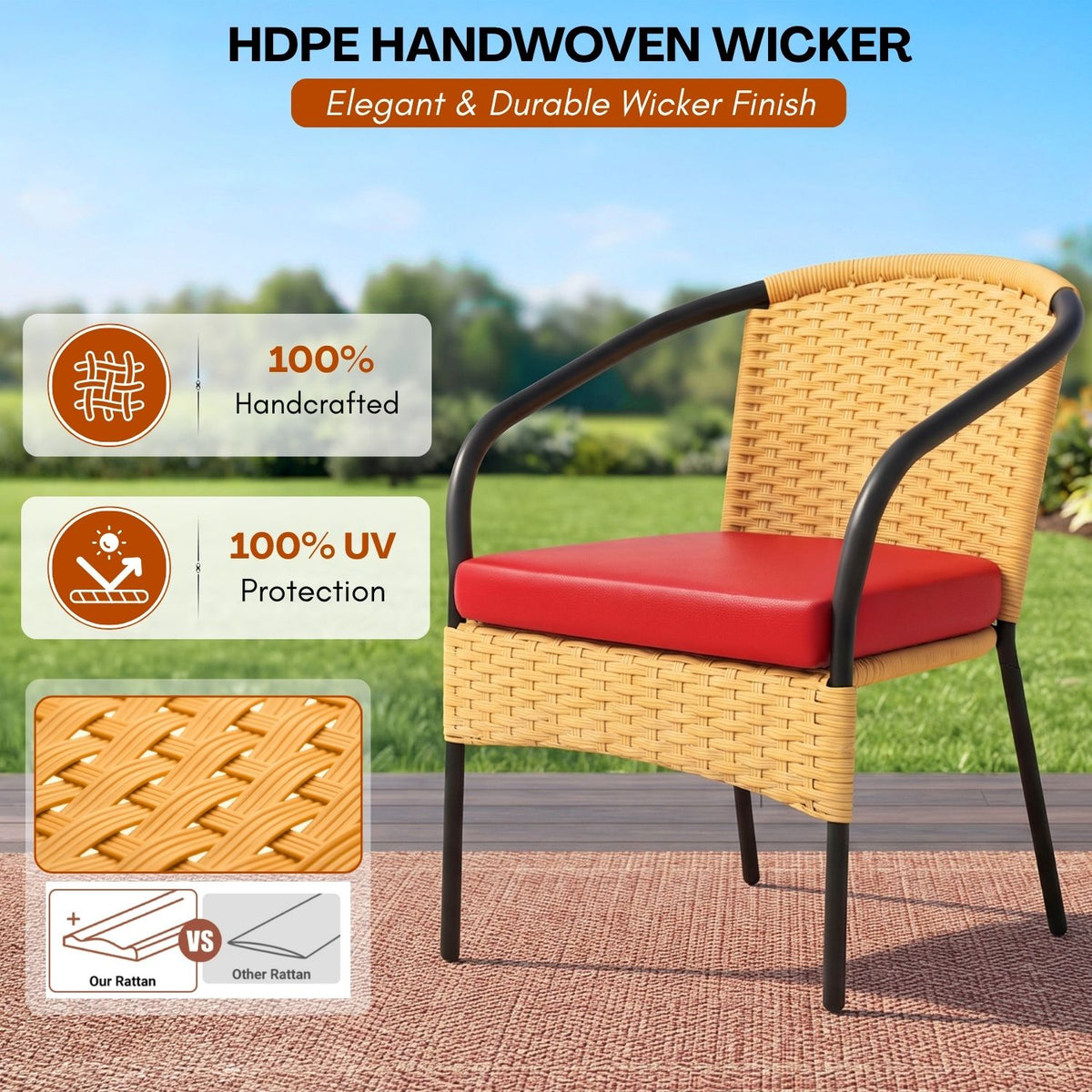 3 Piece Outdoor Wicker Patio Furniture Set (Beige & Red)