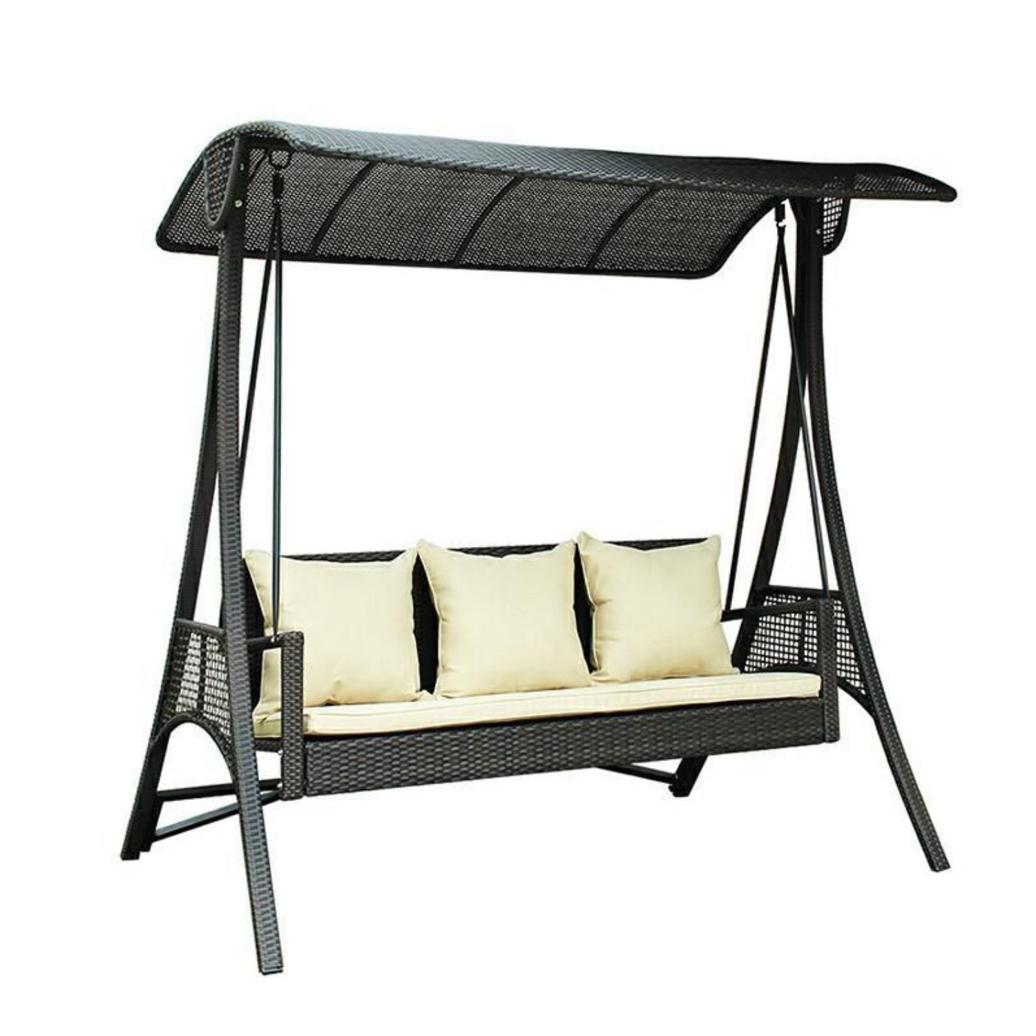 All-Weather Outdoor Rattan Wicker 3-Seat Patio Swing Chair with Shade