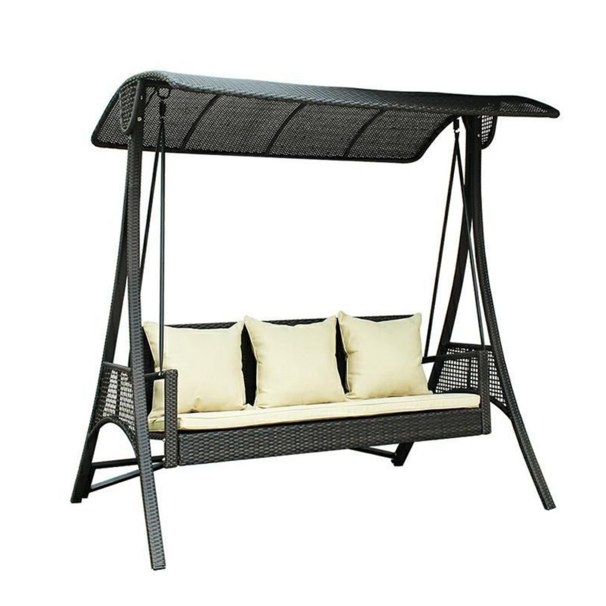 All-Weather Outdoor Rattan Wicker 3-Seat Patio Swing Chair with Shade