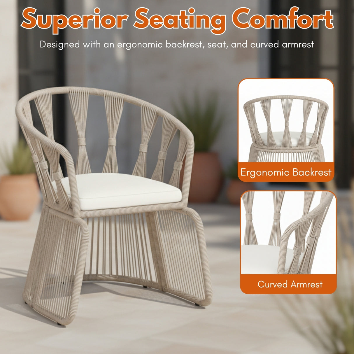 Outdoor Rope 3-Piece Patio Set (Beige & Off-White)