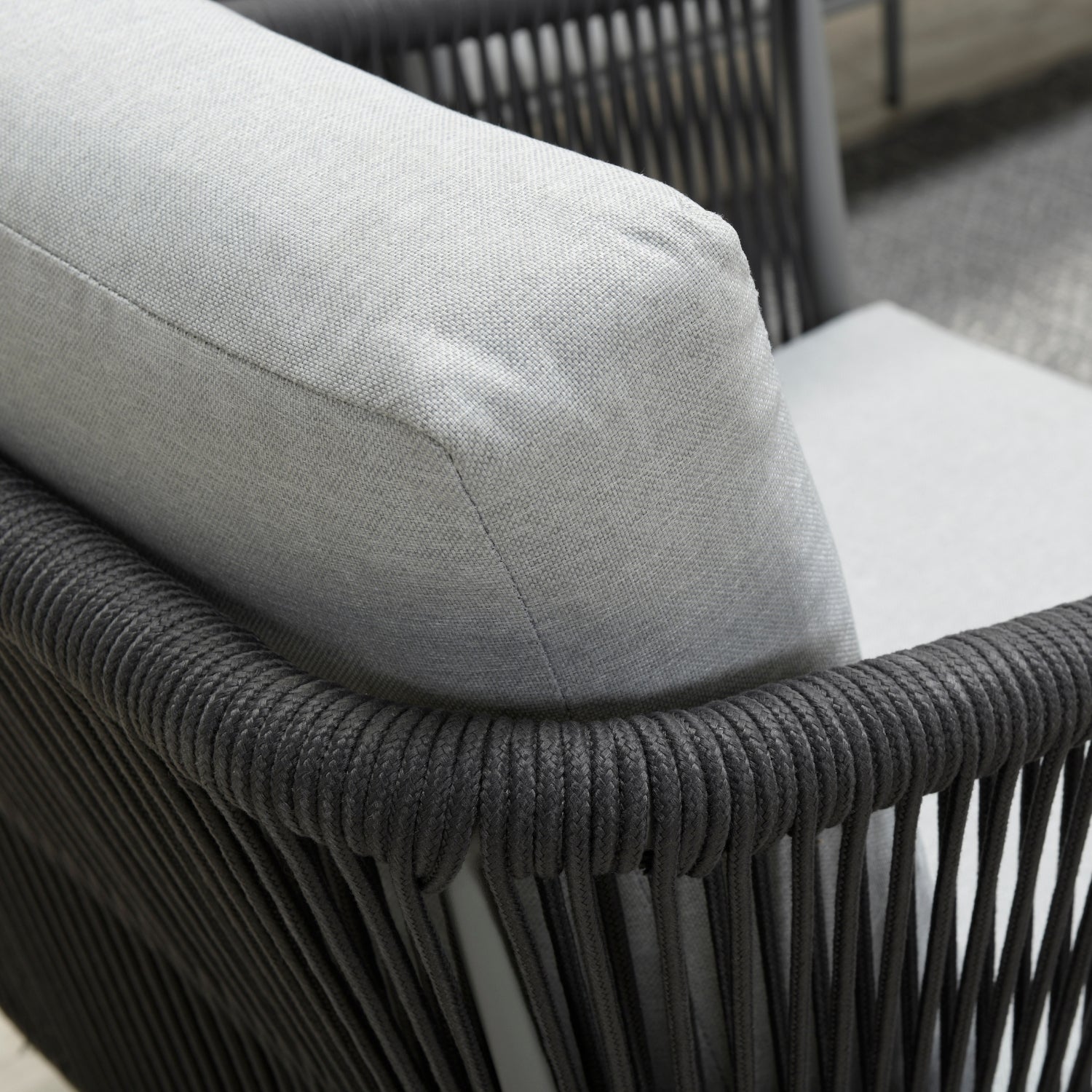 5-Seater Outdoor Rope Patio Sofa Set with Glass Top Tables (Black & Grey)