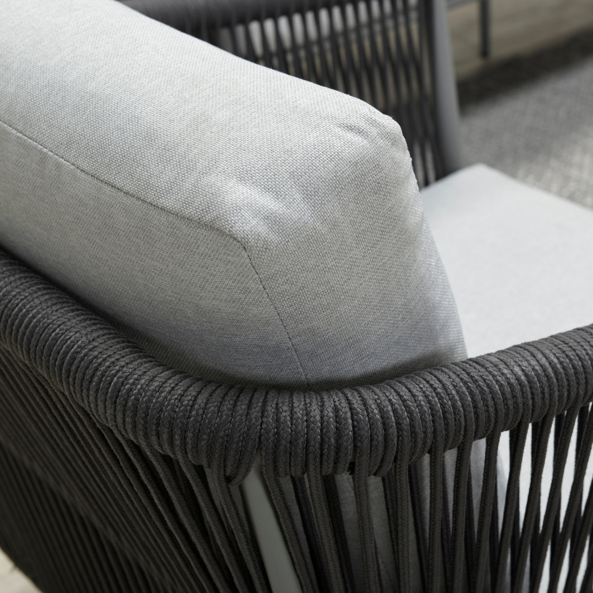 5-Seater Outdoor Rope Patio Sofa Set with Glass Top Tables (Black & Grey)