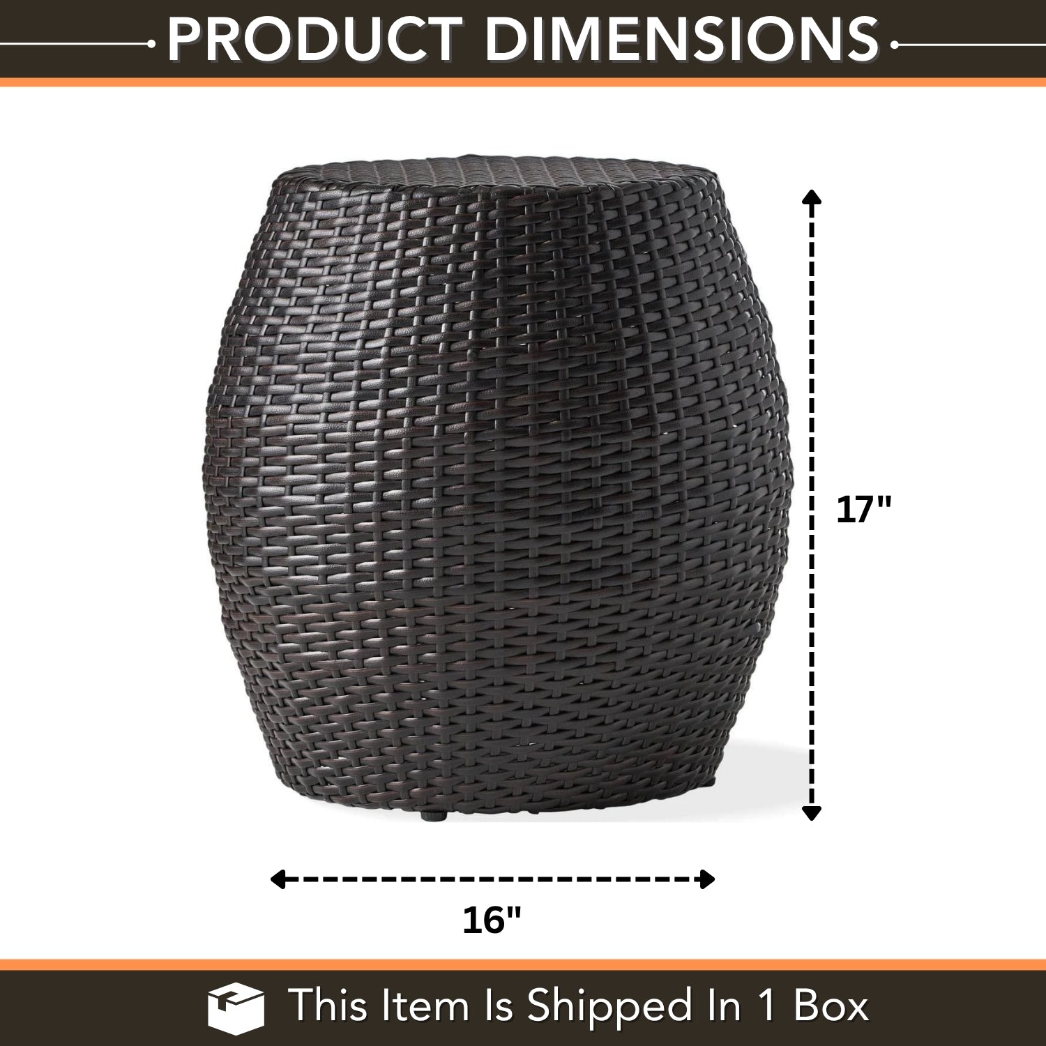 Dark Brown Rattan Damru Accent Table for Patio