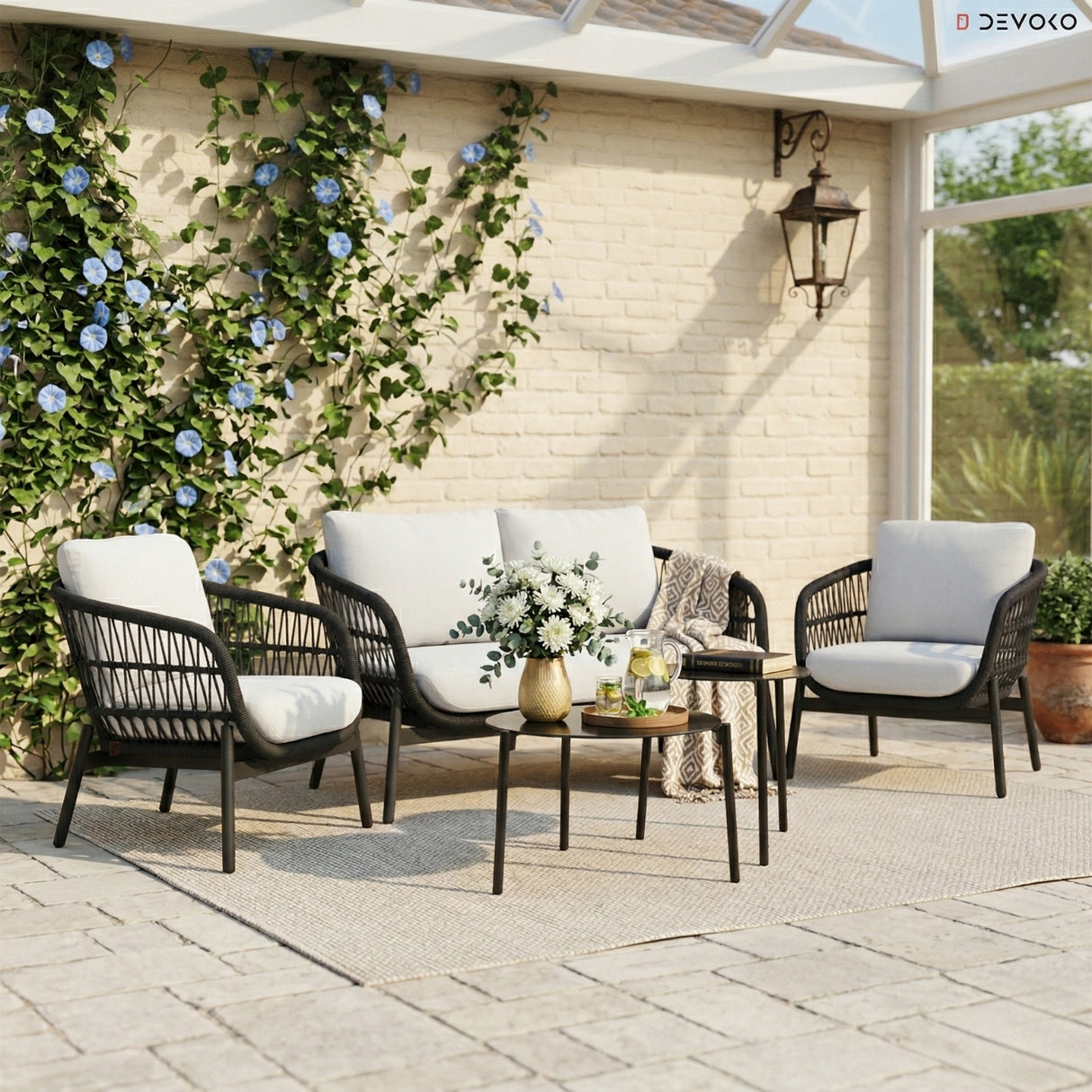 Outdoor 4 Seater Rope Conversation Sofa Set