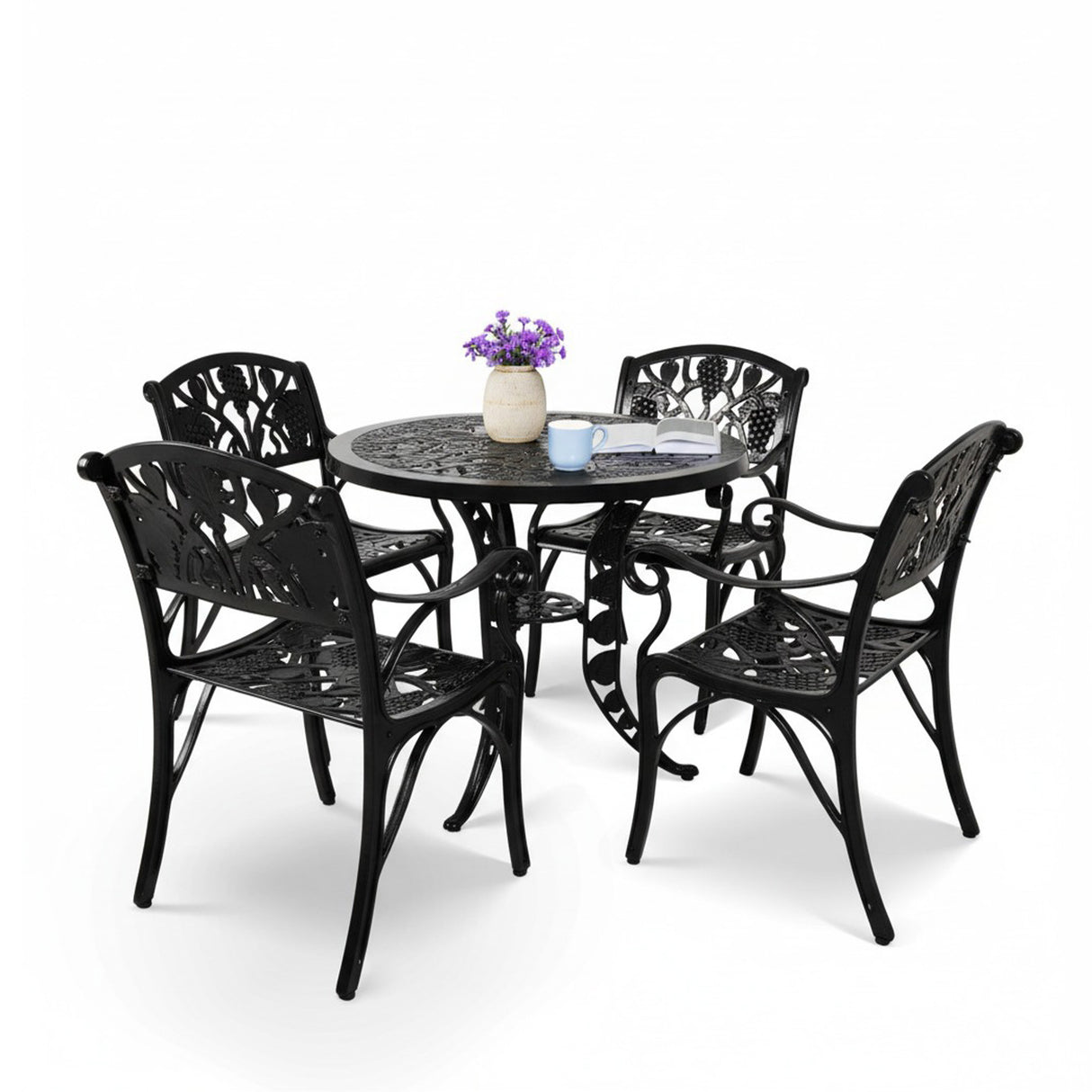 Outdoor Cast Aluminium 5-Piece Patio Bistro Set (Black)