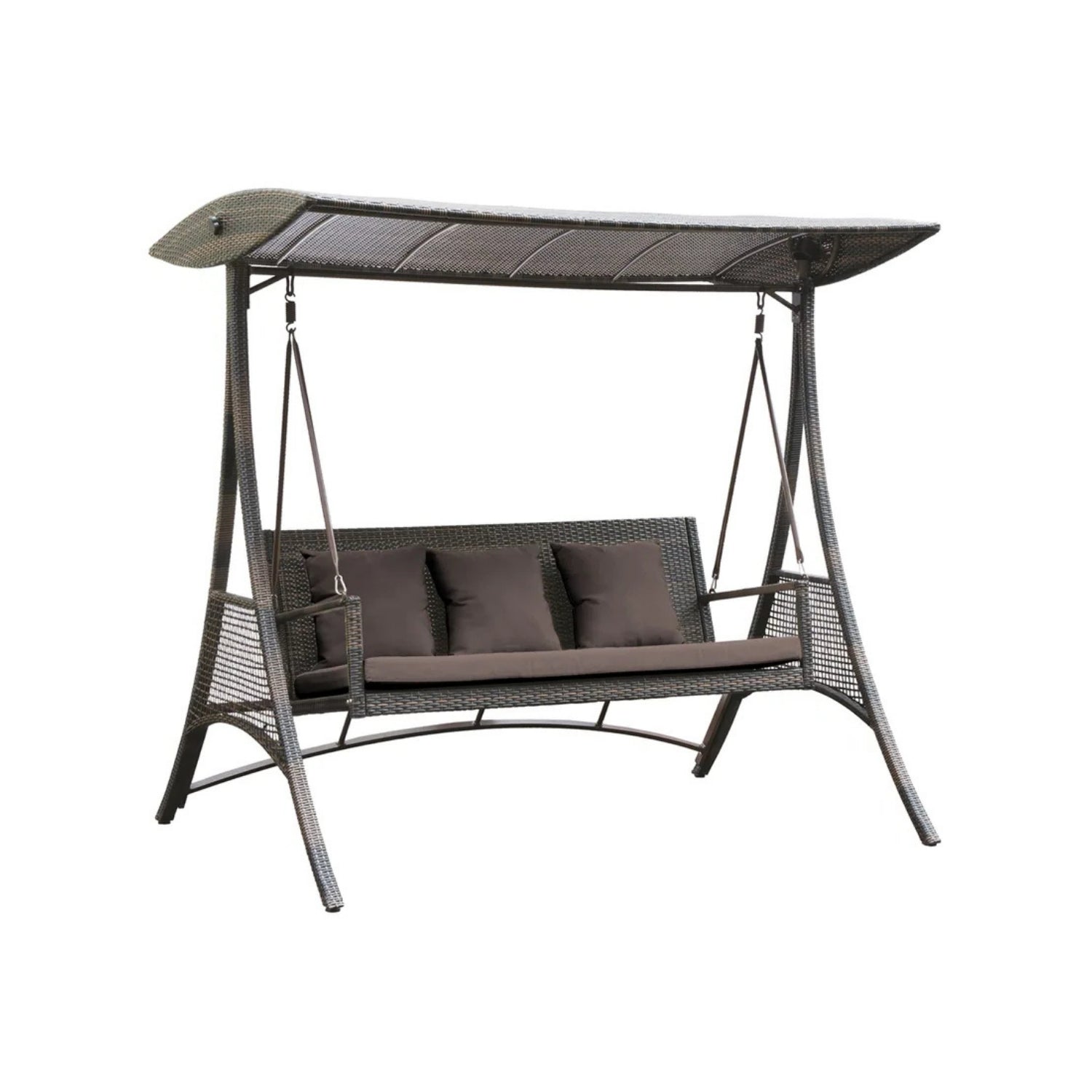 Outdoor Rattan Wicker 3-Seat Patio Swing Chair with Shade