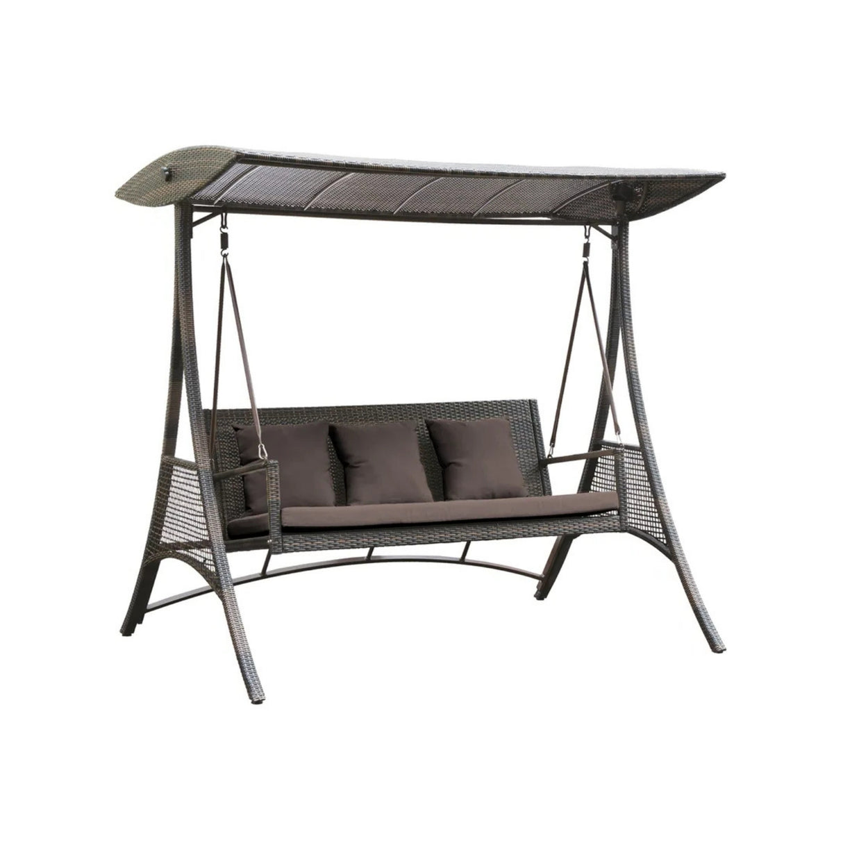 Outdoor Rattan Wicker 3-Seat Patio Swing Chair with Shade