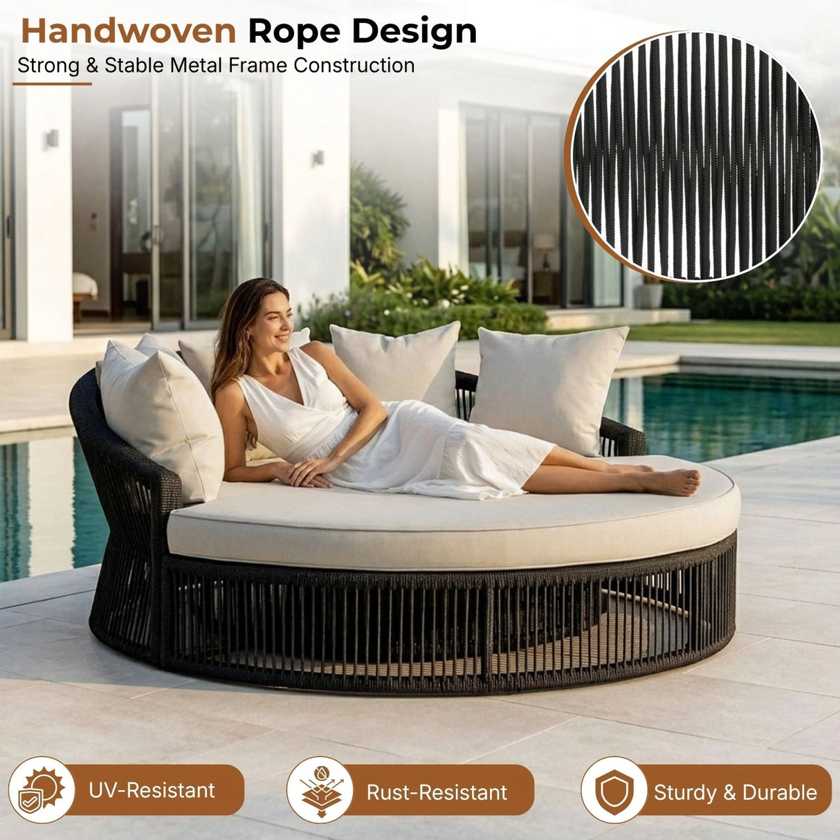 Outdoor Round Rope Daybed Sofa – Unique Design for Poolside