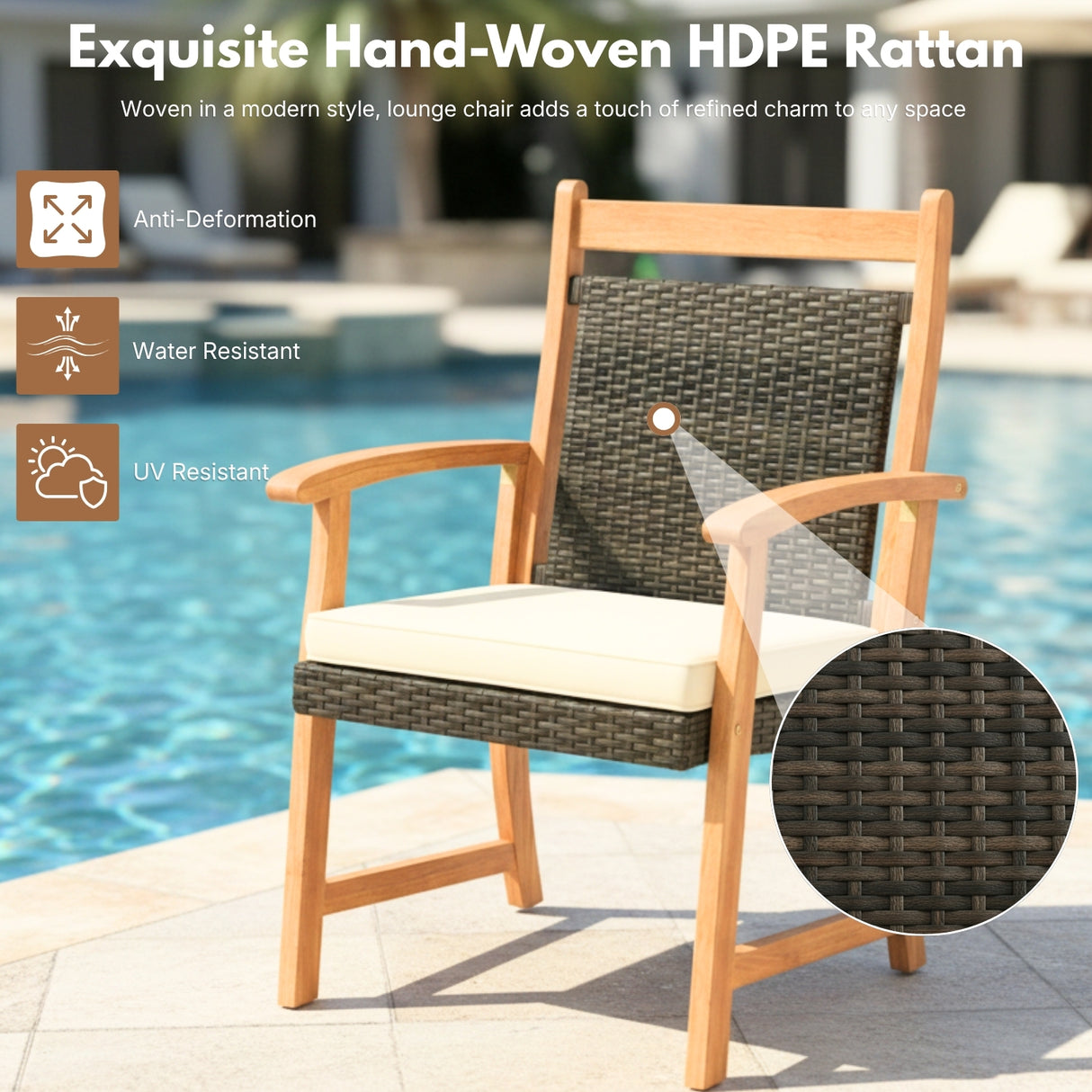 Outdoor Wicker Patio Conversation Set with Teak Wood Frame & Center Table