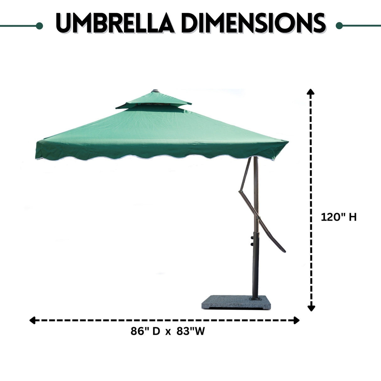10ft Side Pole Square Shape Outdoor Umbrella With Marble Base (Green)