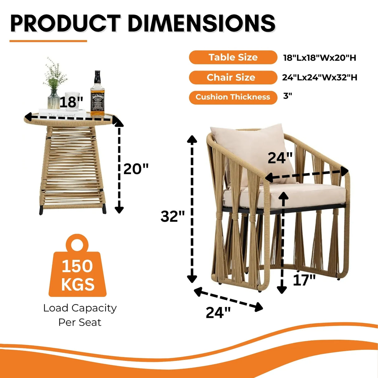 Outdoor Rope 3-Piece Patio Set