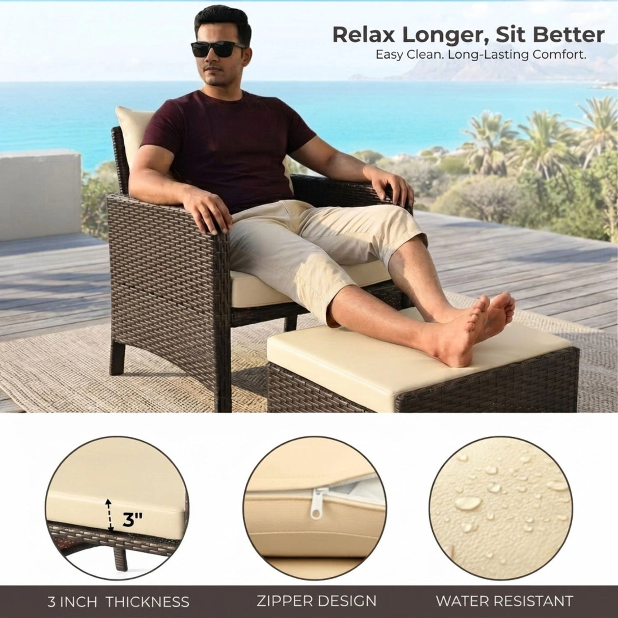 Outdoor 5 Piece Patio Wicker Furniture Set