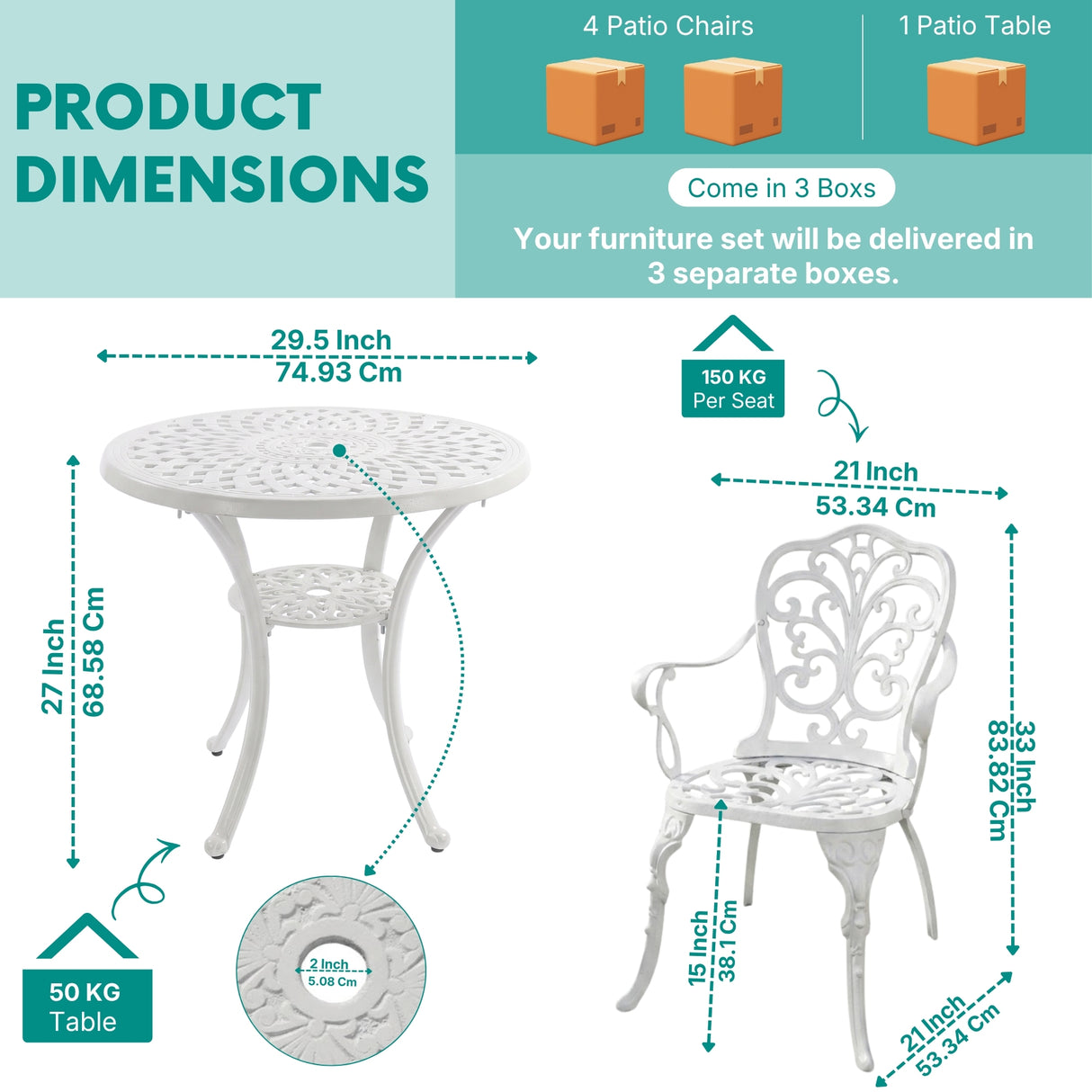 Outdoor Cast Aluminum 5-Piece Patio Conversation Set (White)