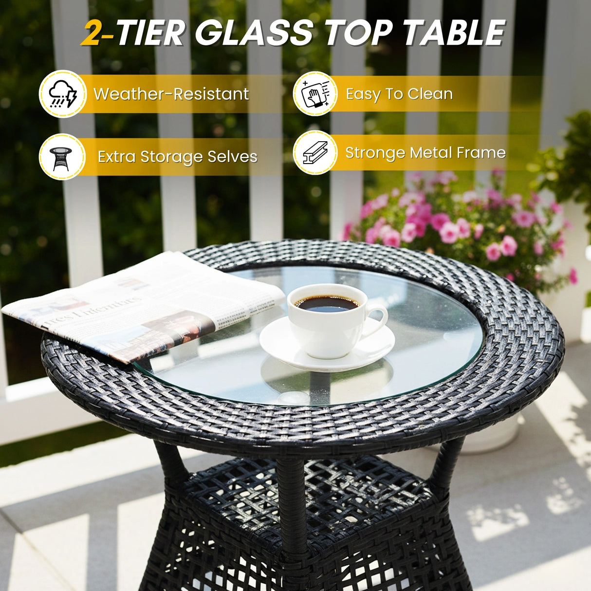 3-Piece Outdoor Rattan Wicker Patio Bistro Set