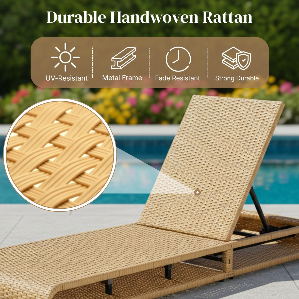 Outdoor Rattan Wicker Single Lounger Chair (Beige & Off-White)