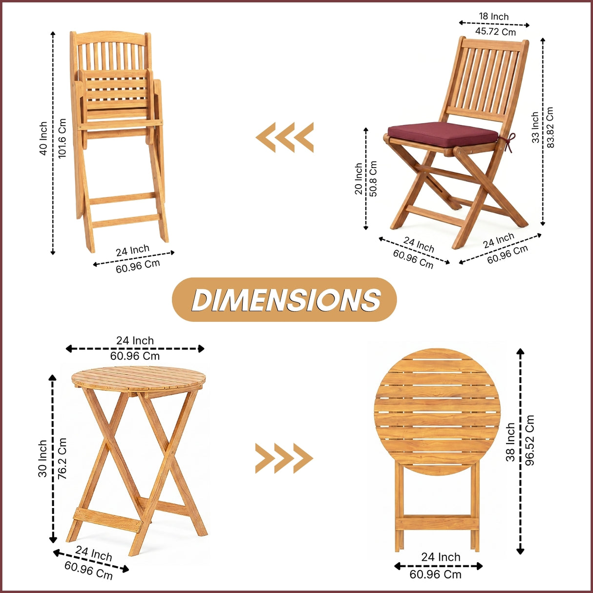 Acacia Wood Foldable Outdoor Bistro Set – 2 Chairs & Round Table