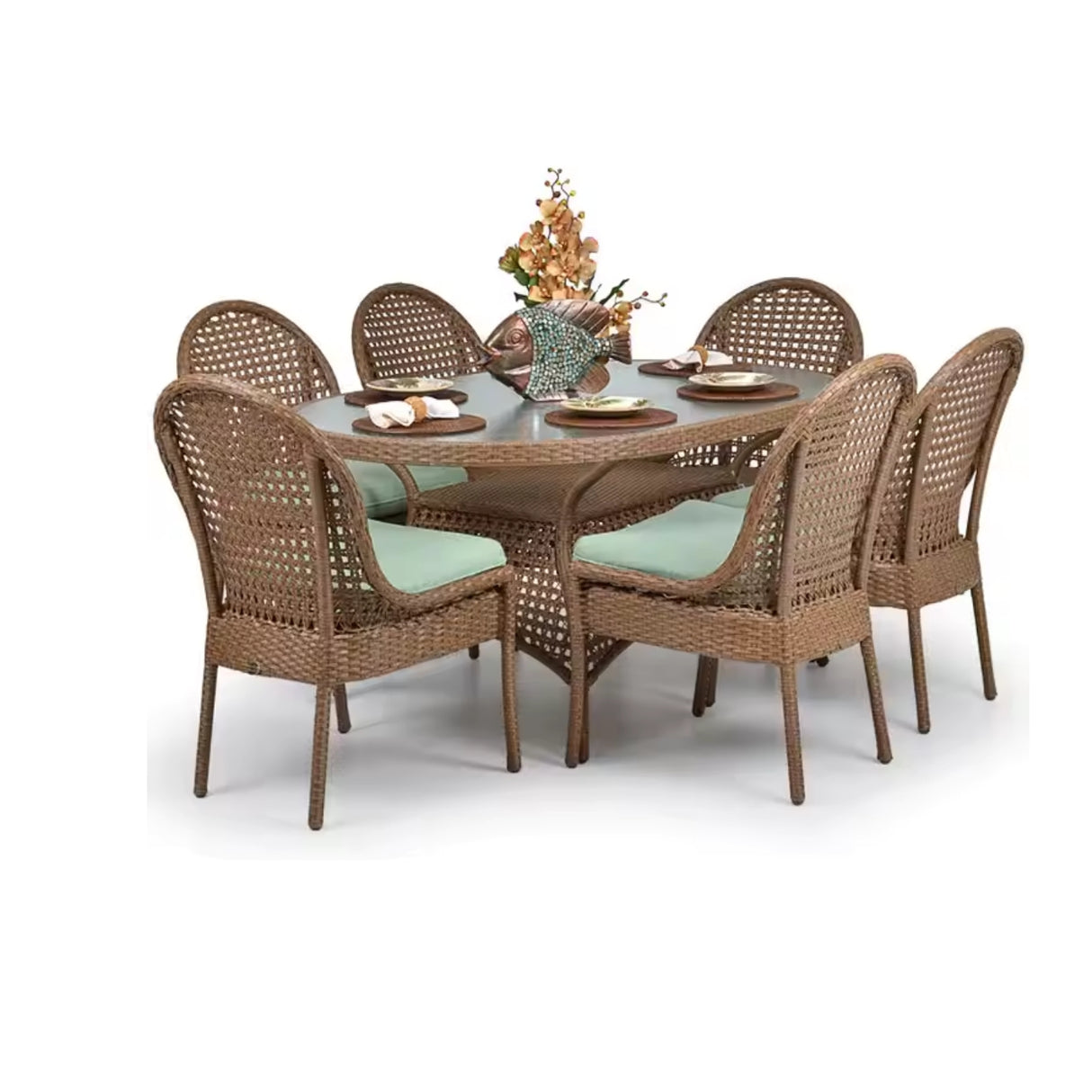 Outdoor All-Weather Resistant Rattan Wicker 7-Piece Dining Set