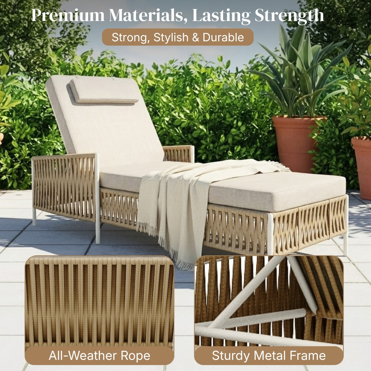 Outdoor Rope Lounger Set of 2 (Beige & Cream)