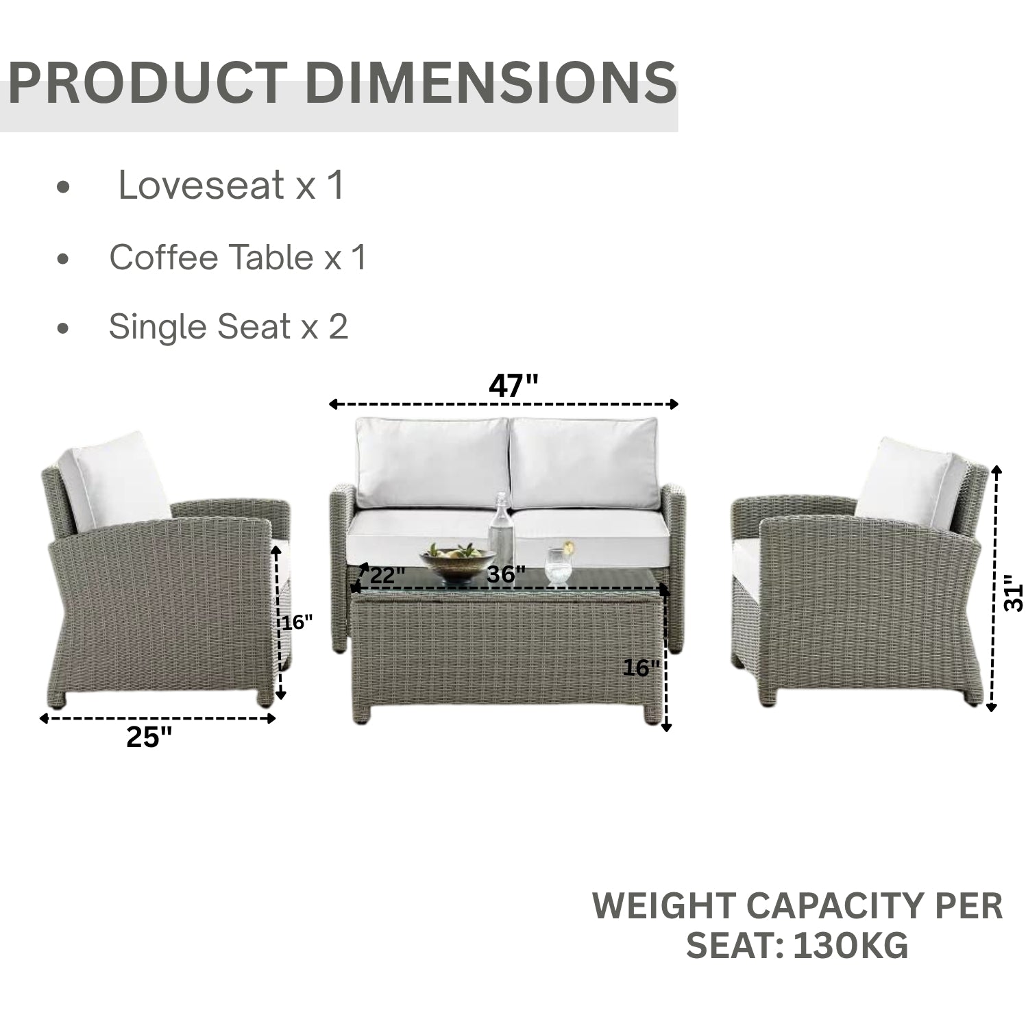 4 Pieces Patio Furniture Set, Outdoor Sectional Sofa