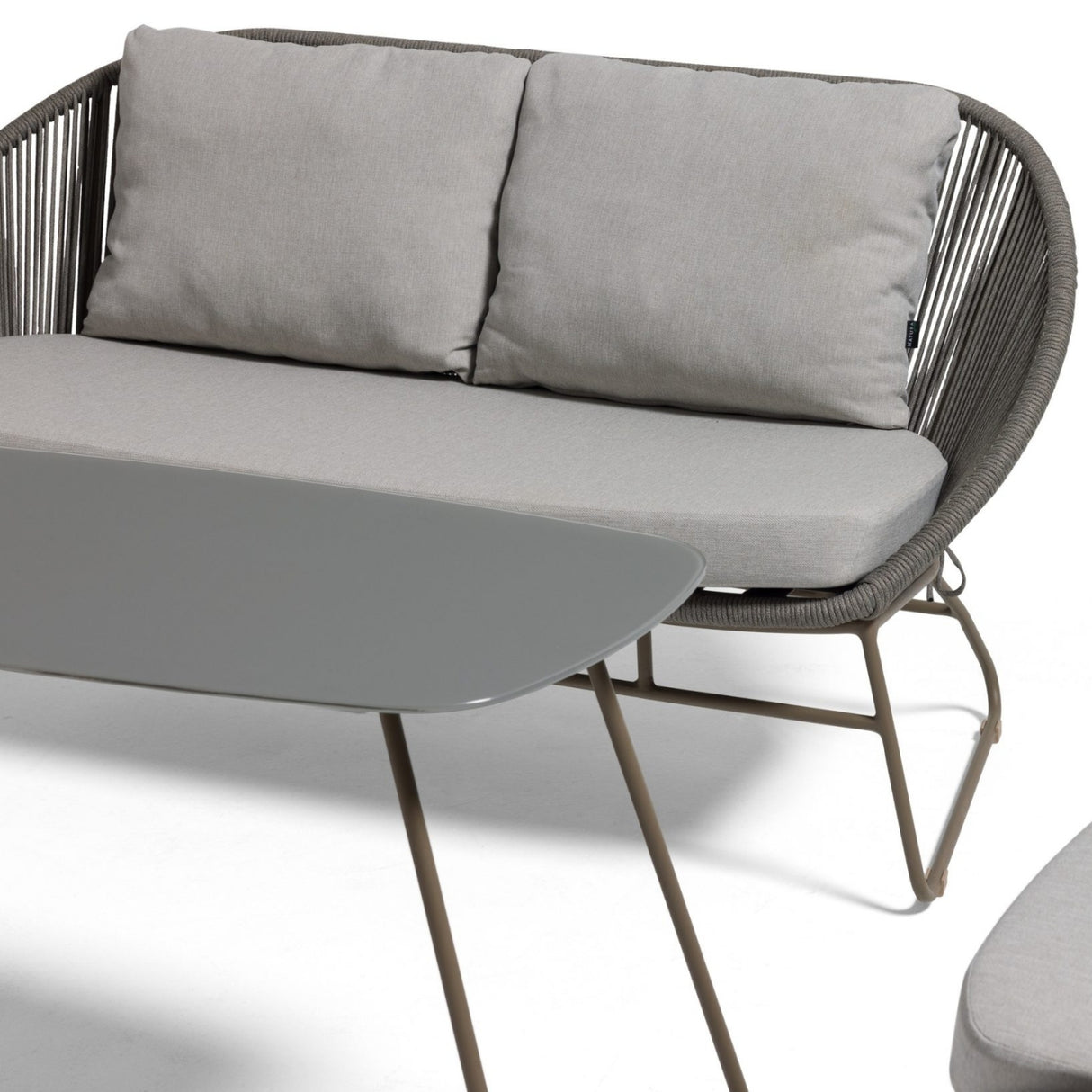 Outdoor Rope 4-Piece Patio Sofa Set with Glass Top Tables