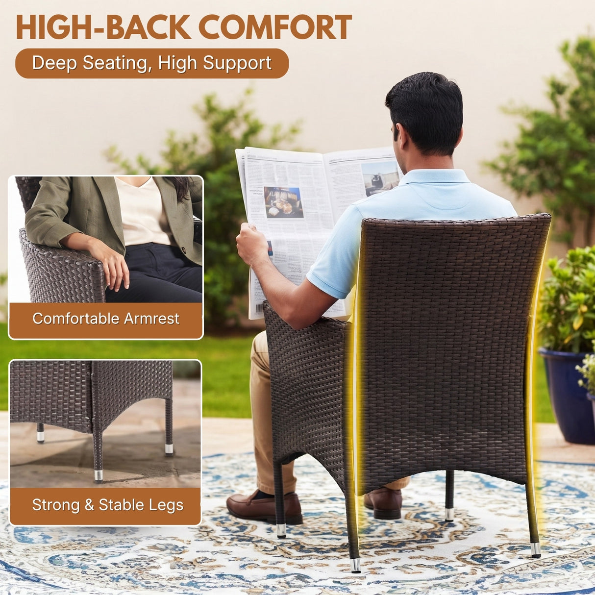 2-Piece Outdoor Rattan Wicker Patio Dining Chairs