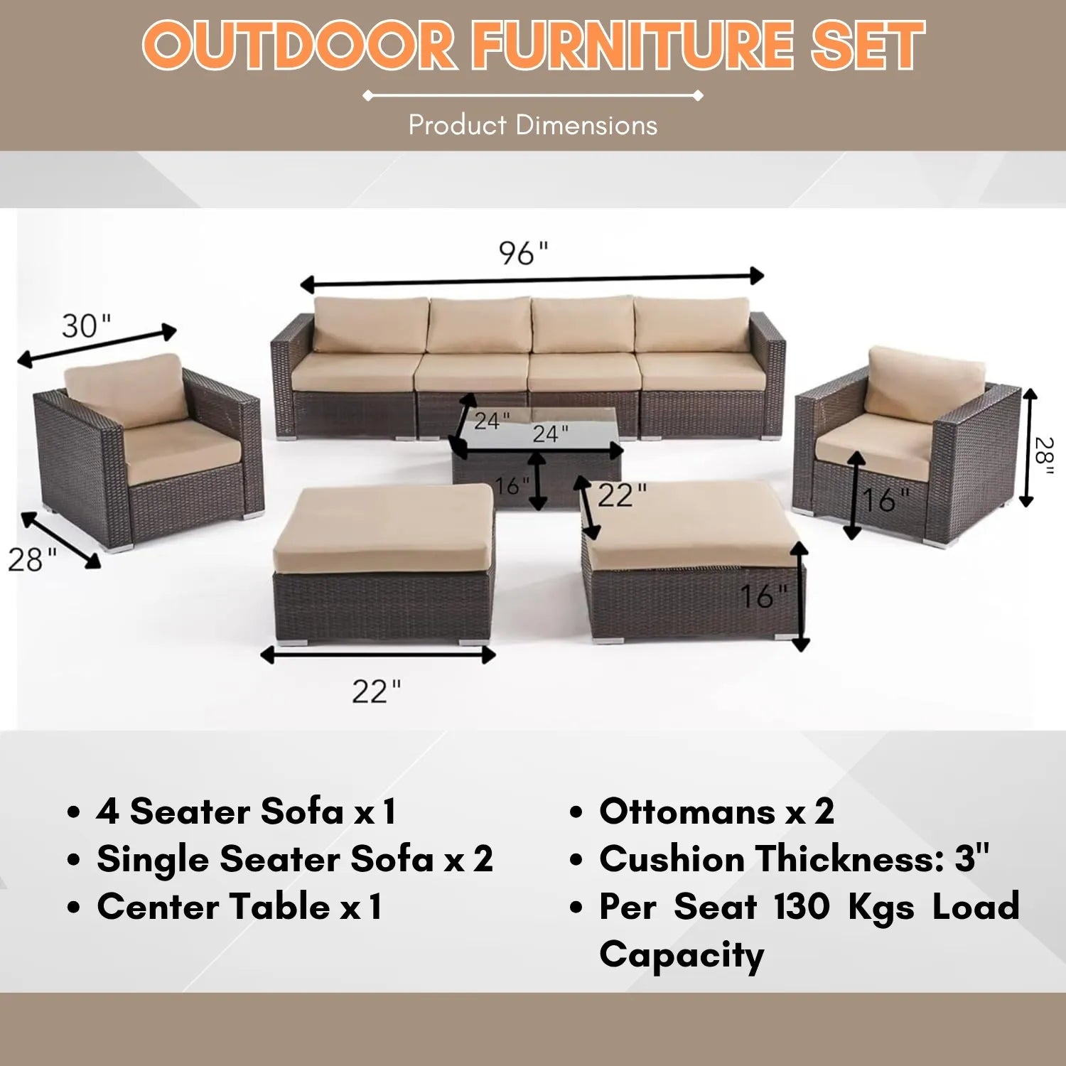 Outdoor Rattan Wicker 8-Seater Sofa Set