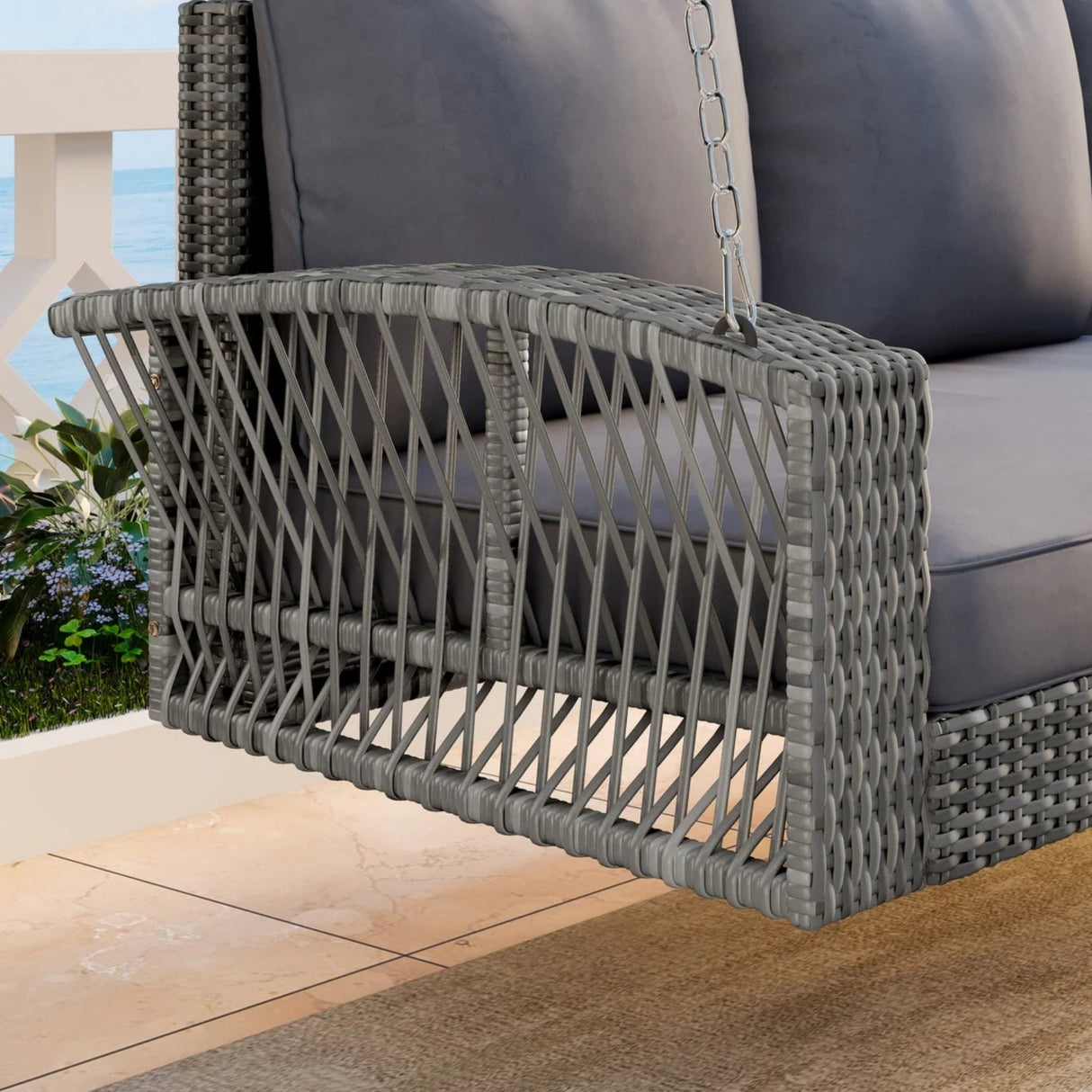 Outdoor Large HDPE Wicker 3-Person Porch Swing