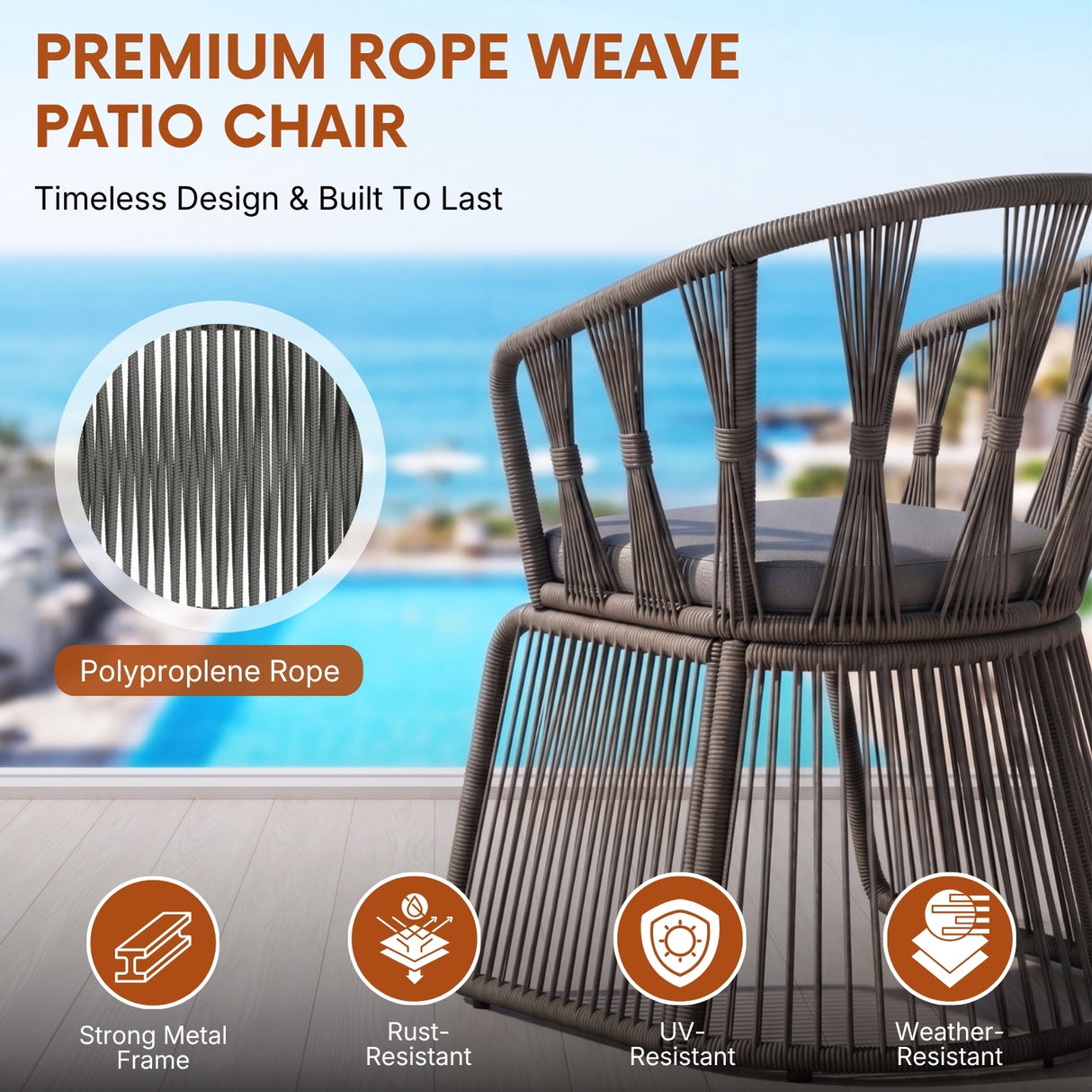 Outdoor Rope 3-Piece Patio Set (Grey & Dark Grey)