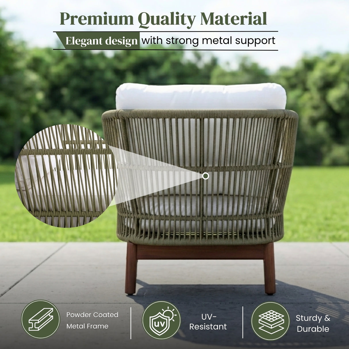 Outdoor Rope 4-Piece Patio Sofa Set with Wooden Legs & Coffee Table