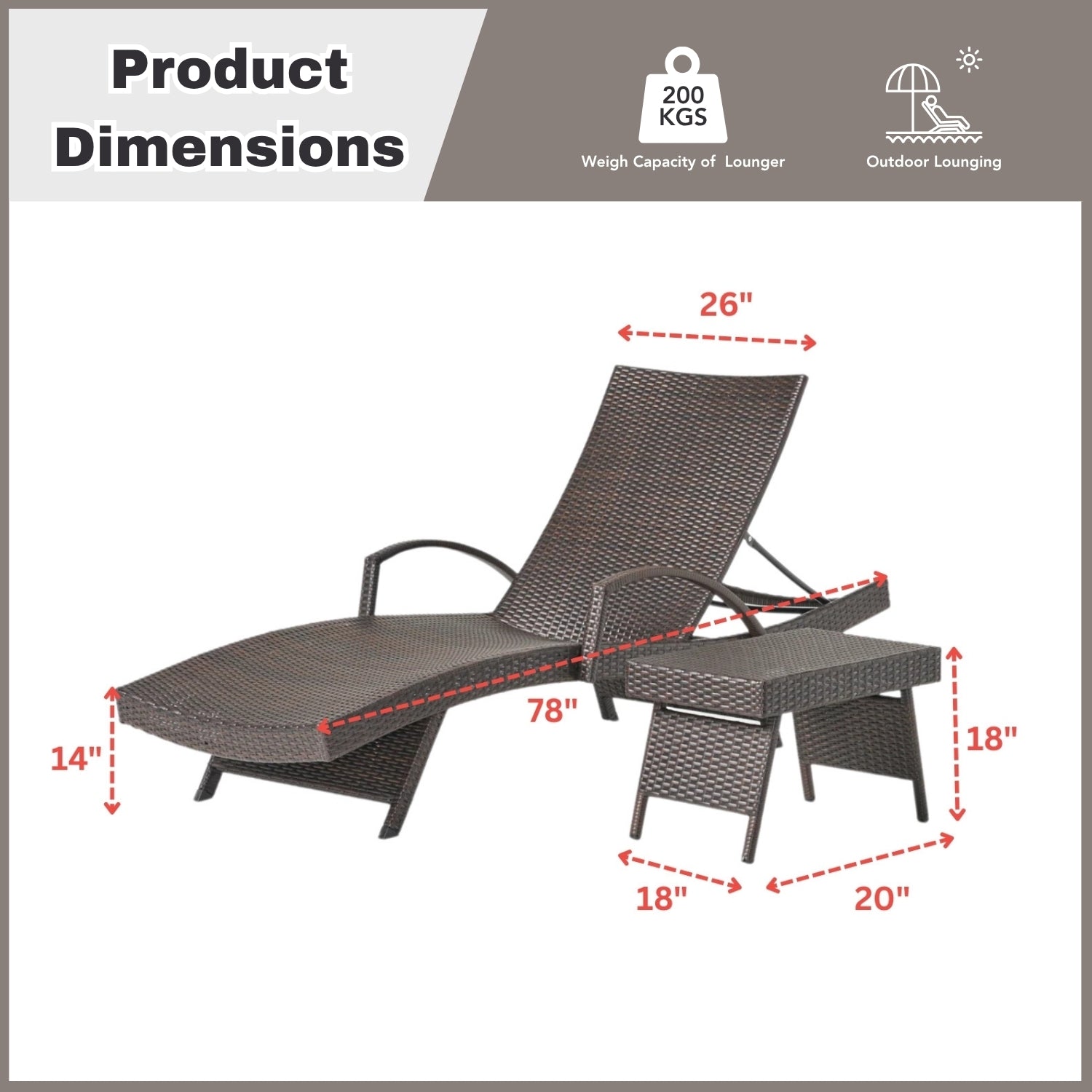 Outdoor All-Weather HDPE Wicker Rattan Sunlounger Recliner with Side Table