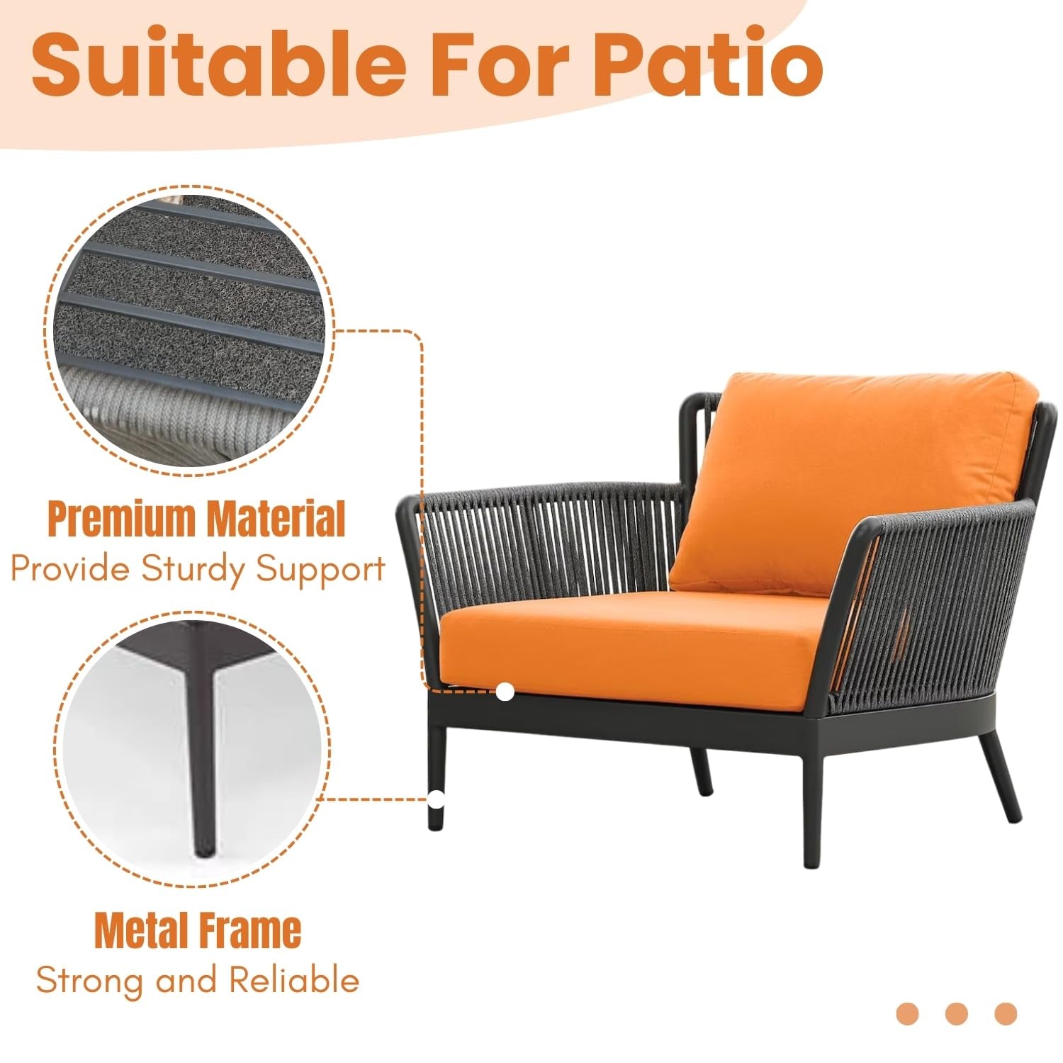 Outdoor 3 Piece All-Weather Rope Patio Set