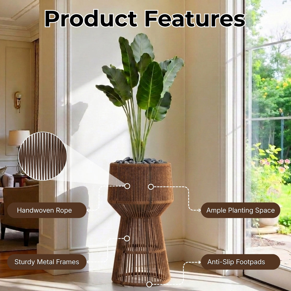 Devoko Outdoor Rope Planter Stand Set (Brown)
