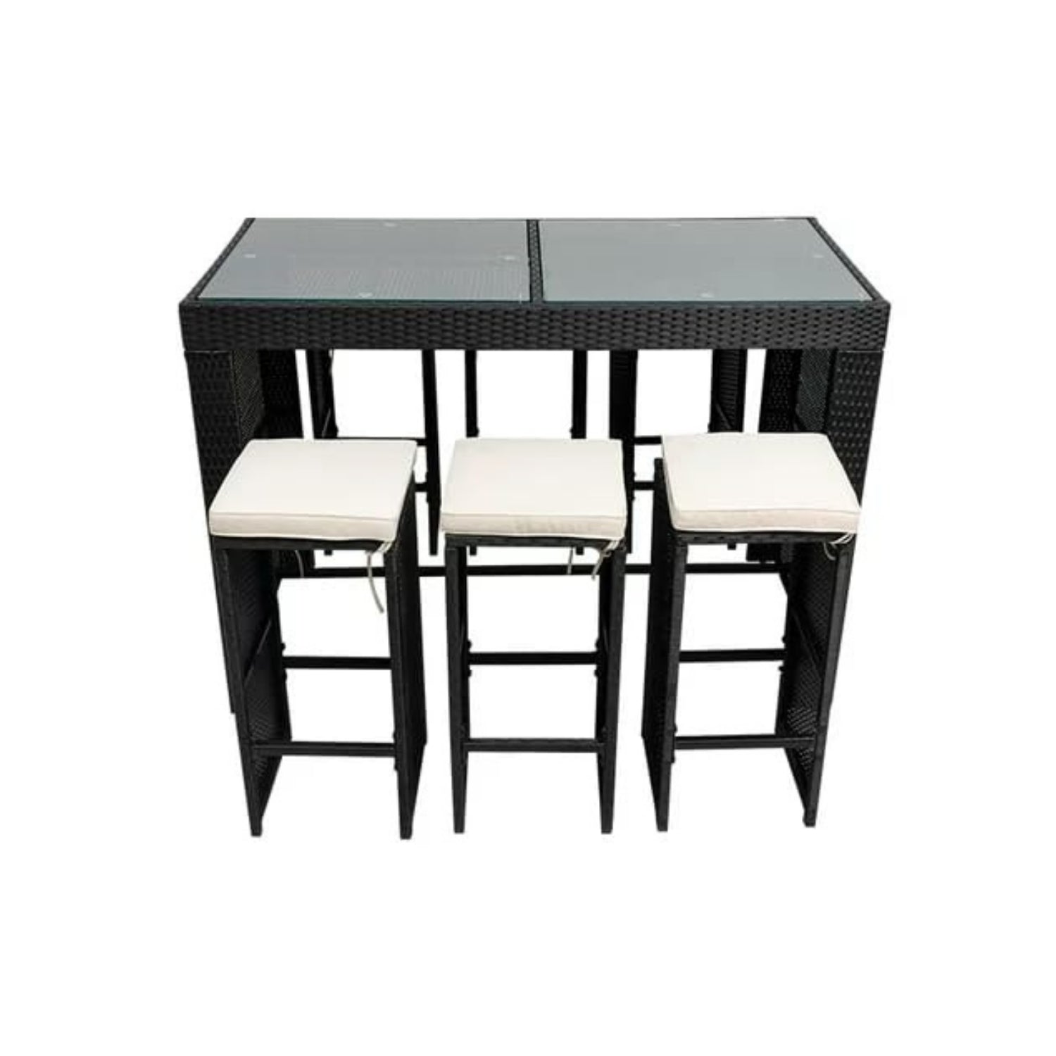 7-Piece Outdoor Rattan Wicker Bar Set with Glass Top Table