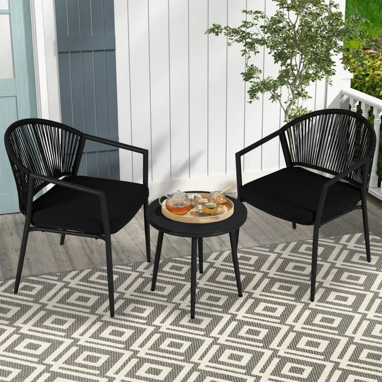3 Piece Garden Outdoor Rope Patio Set