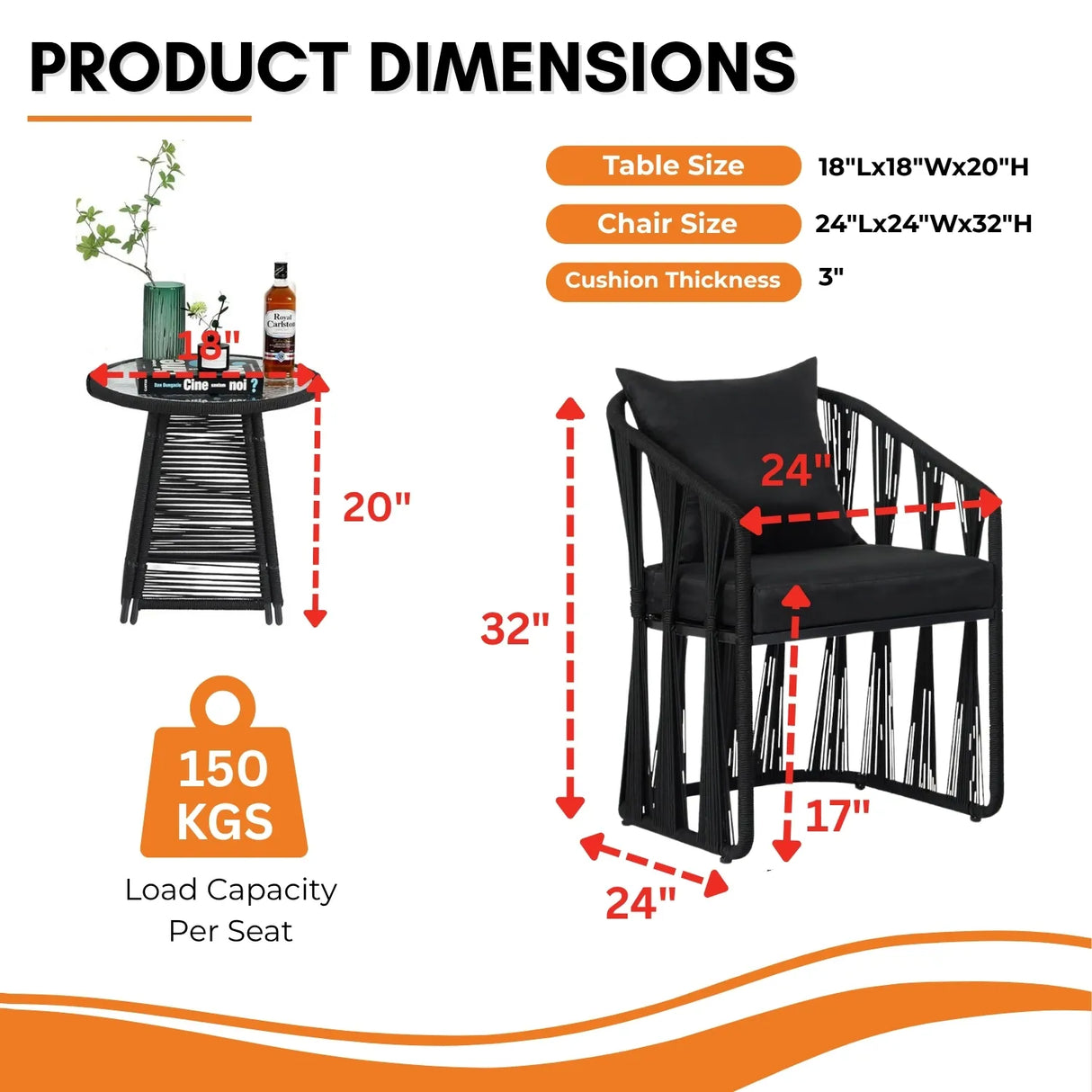 Outdoor Rope 3-Piece Patio Set