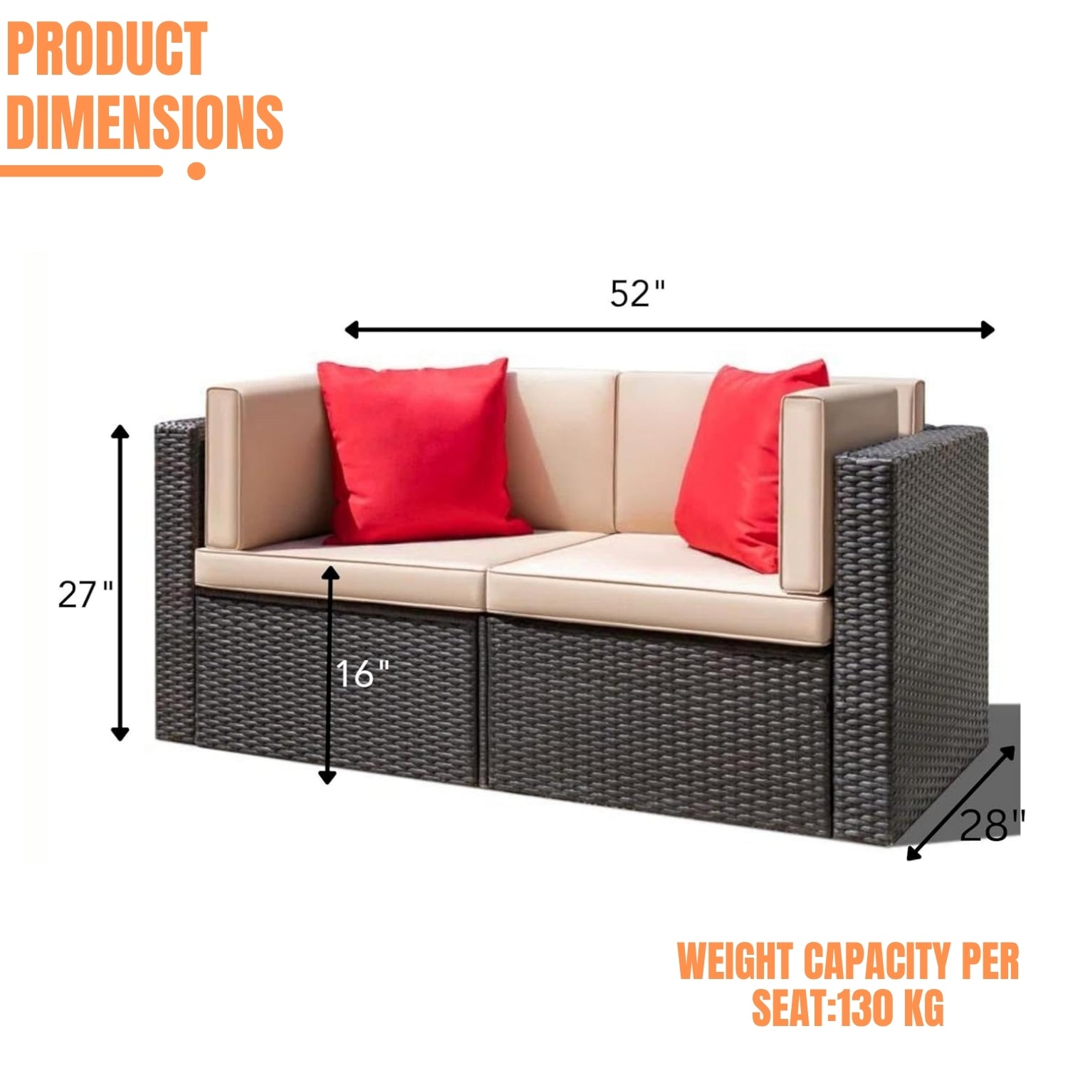 Outdoor All-Weather Rattan Wicker Double Seater Sofa