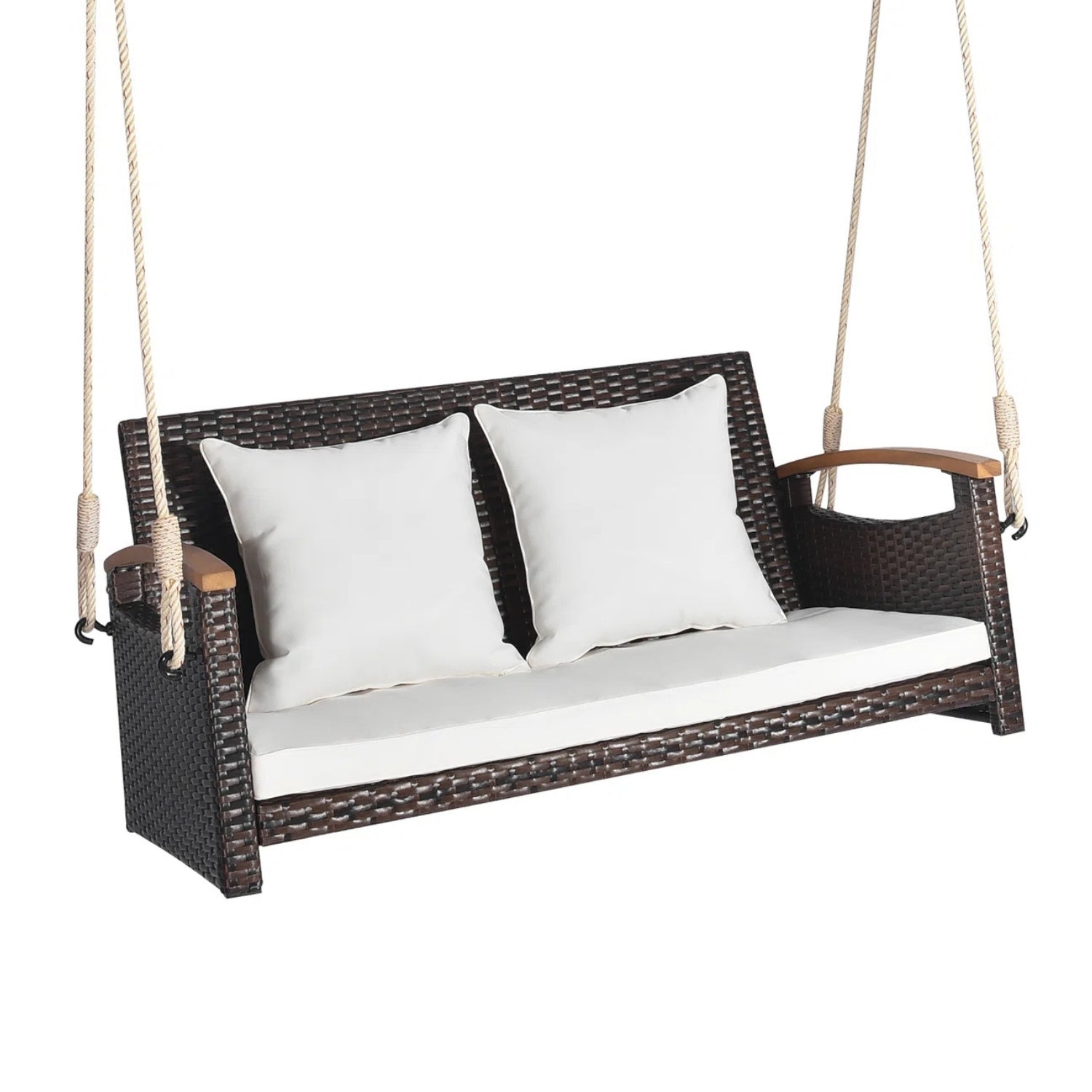 Outdoor Dark Brown Rattan Wicker Two Seater Sofa Swing