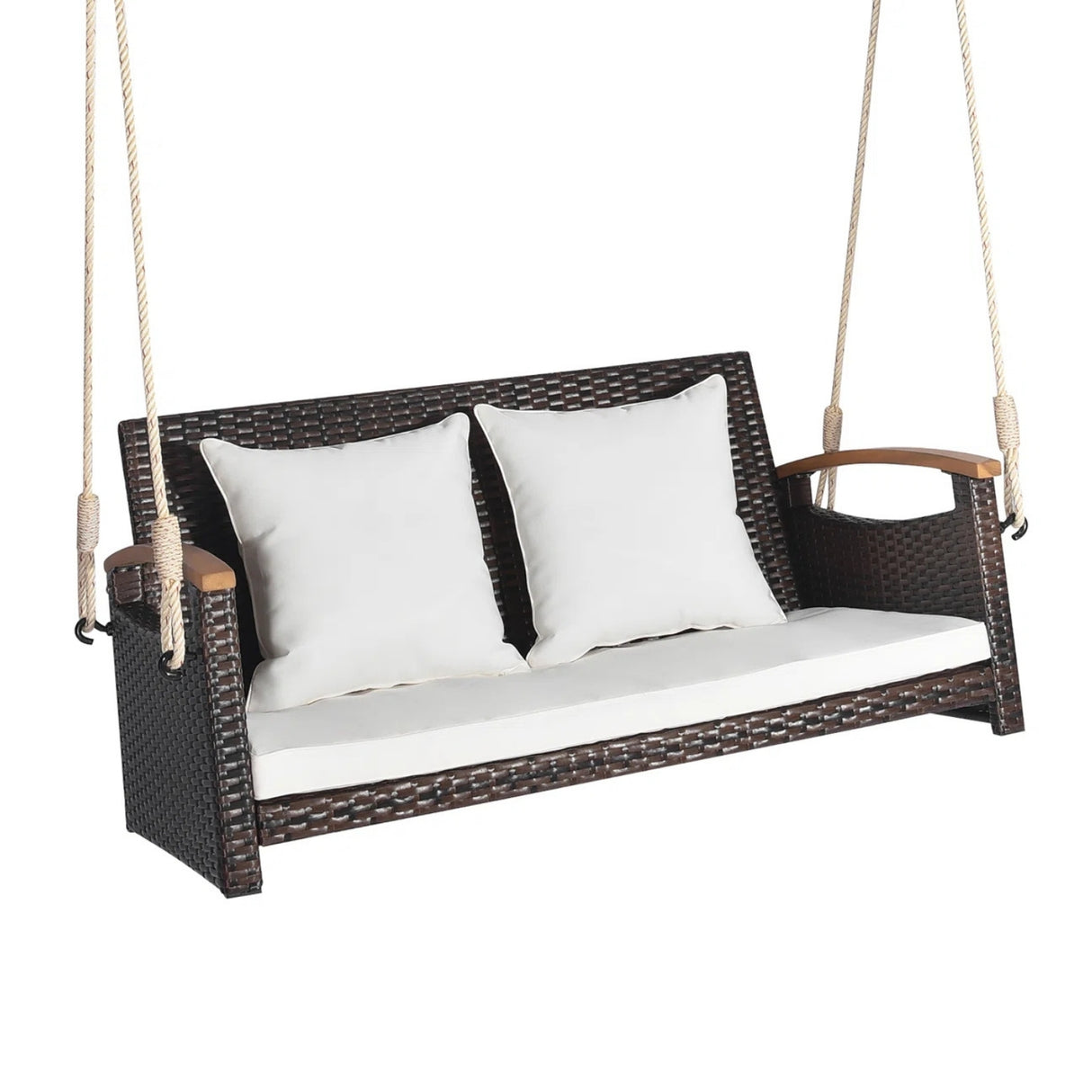 Outdoor Dark Brown Rattan Wicker Two Seater Sofa Swing