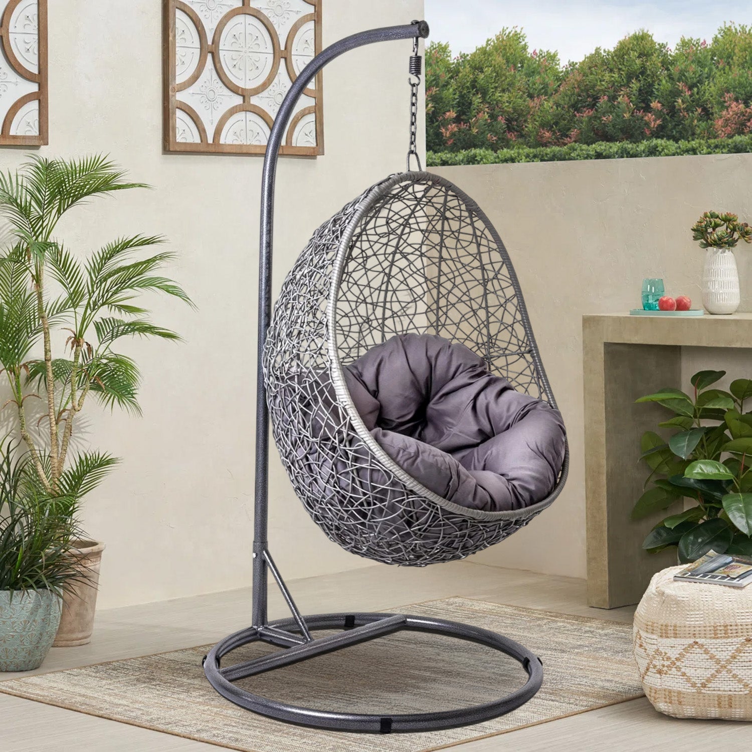 Single Seater Rattan & Wicker Swing (Grey)