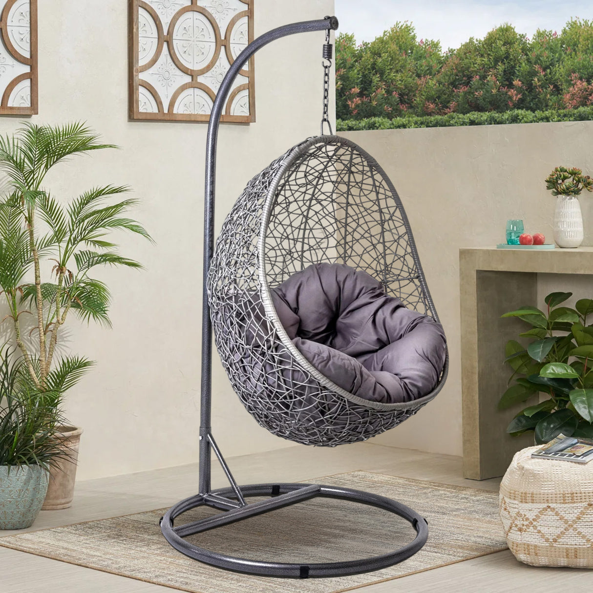 Single Seater Rattan & Wicker Swing (Grey)