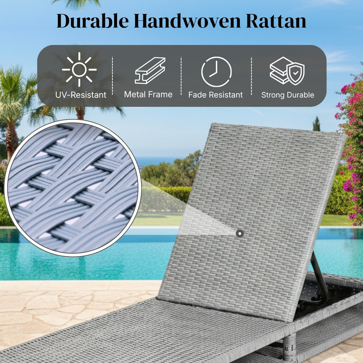 Outdoor Rattan Wicker Single Lounger Chair (Silver Grey & Dark Grey)