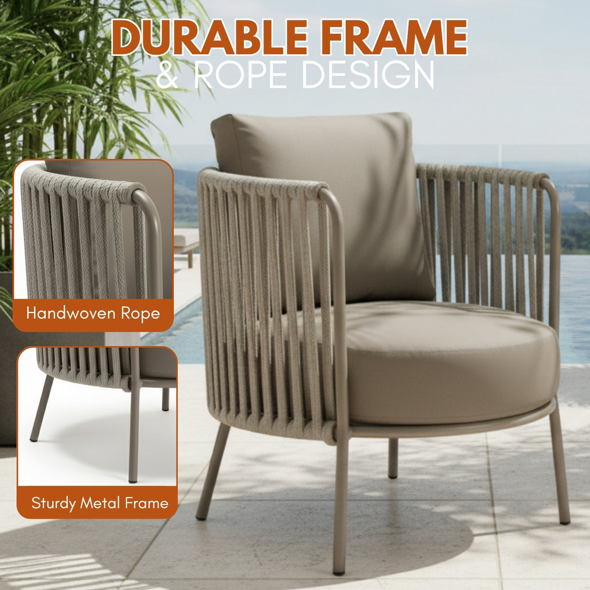 2-Piece Outdoor Rope Sofa Chairs (Grey)