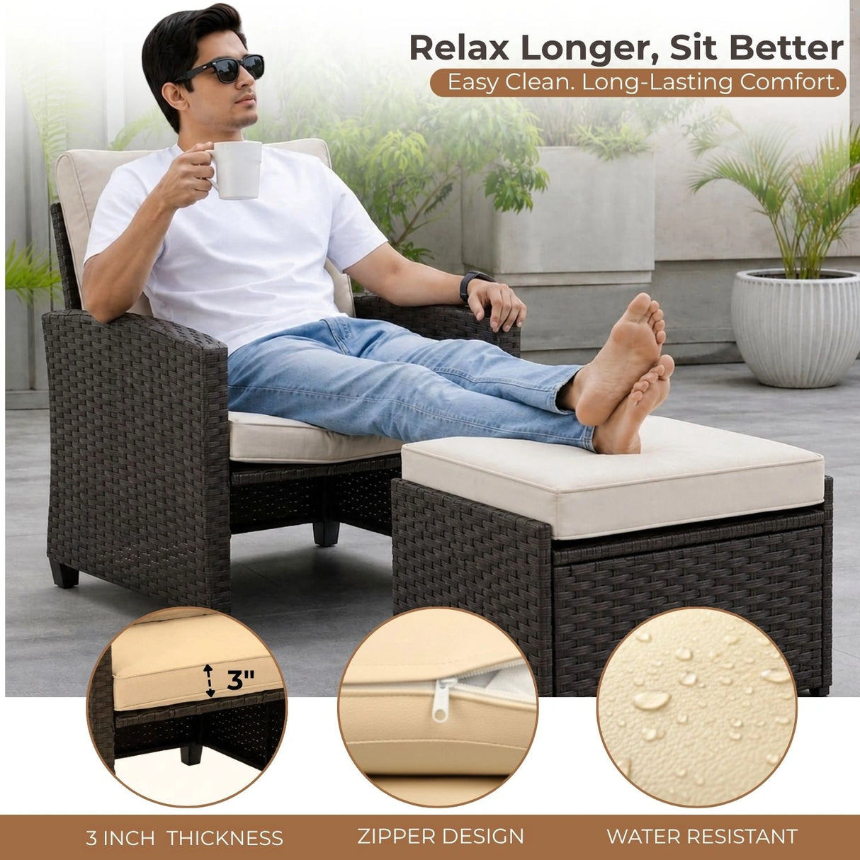 5 Piece Outdoor Patio Wicker Furniture Set